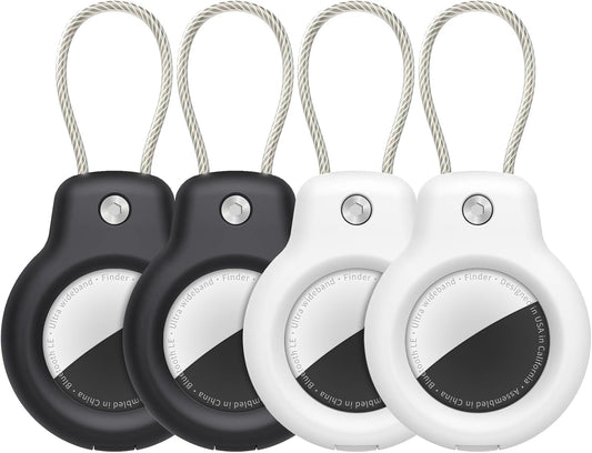 SPGUARD for AirTag Holder Case with Keychain, Air Tags-4 Pack for Apple Air Tag Holder with Wire Cable Lock Key Ring Chain Air Tagholder Accessories for GPS Item Tracker Kids,Keys,Luggage