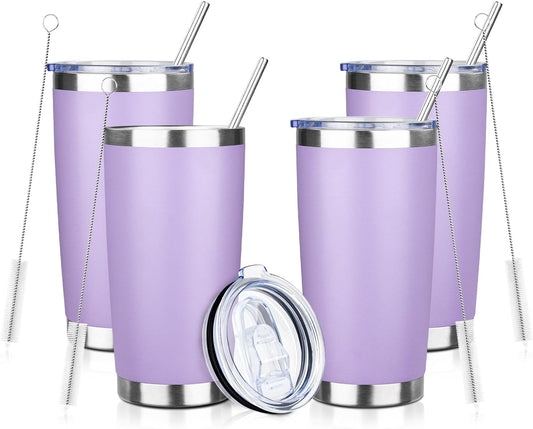 20oz Tumbler with Straw and Brush, Stainless Steel Vacuum Insulated tumbler, Double Wall Insulated Coffee Tumbler for Outdoor, Home, Travel,Office (lilac，4pcs)