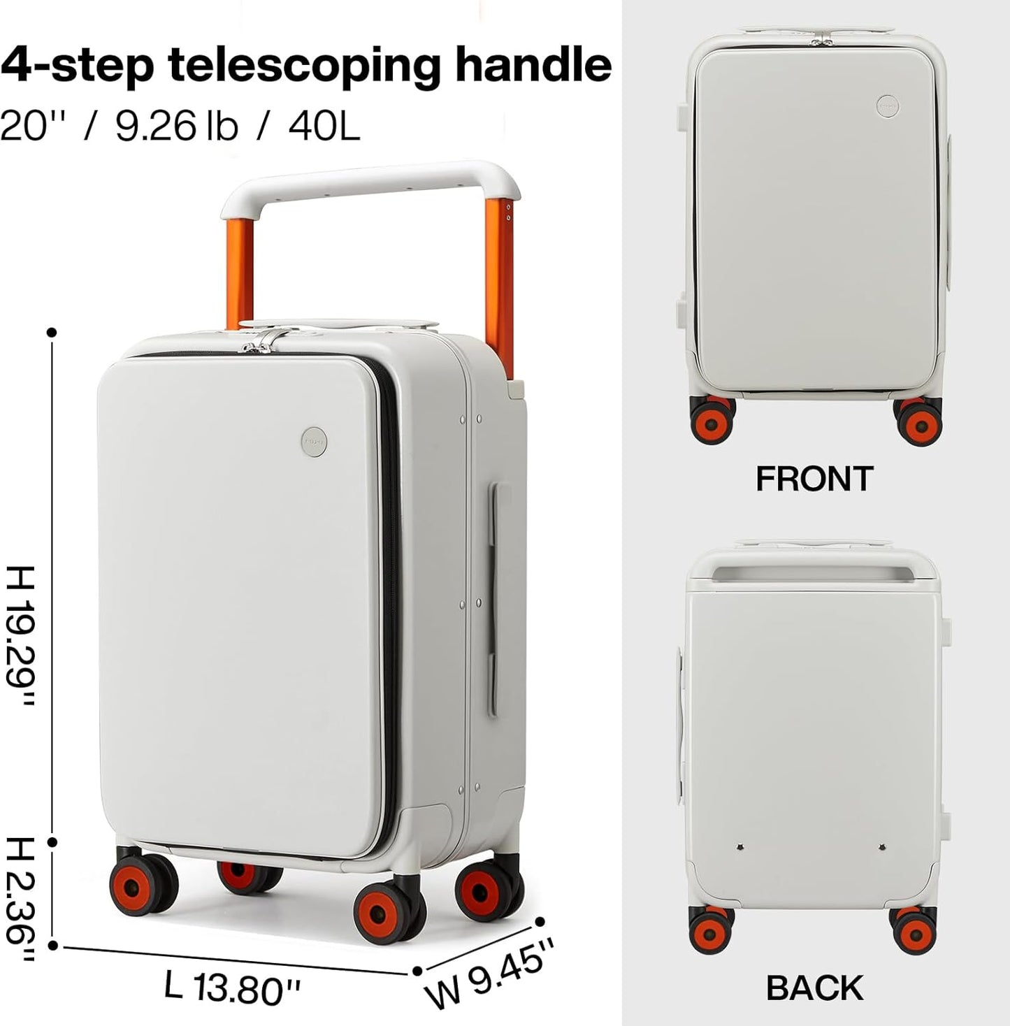 mixi Carry On Luggage Wide Handle Luxury Design Rolling Travel Suitcase PC Hardside with Aluminum Frame Hollow Spinner Wheels, with Cover, 20 inch, Smoke White
