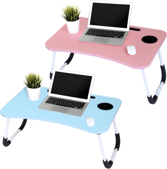 2-Pack Large Lap Desk for Bed & Sofa with Cup Holder & Foldable Legs Laptop Table, Breakfast Serving Tray, Tablet Phone Groove, Foldable Legs