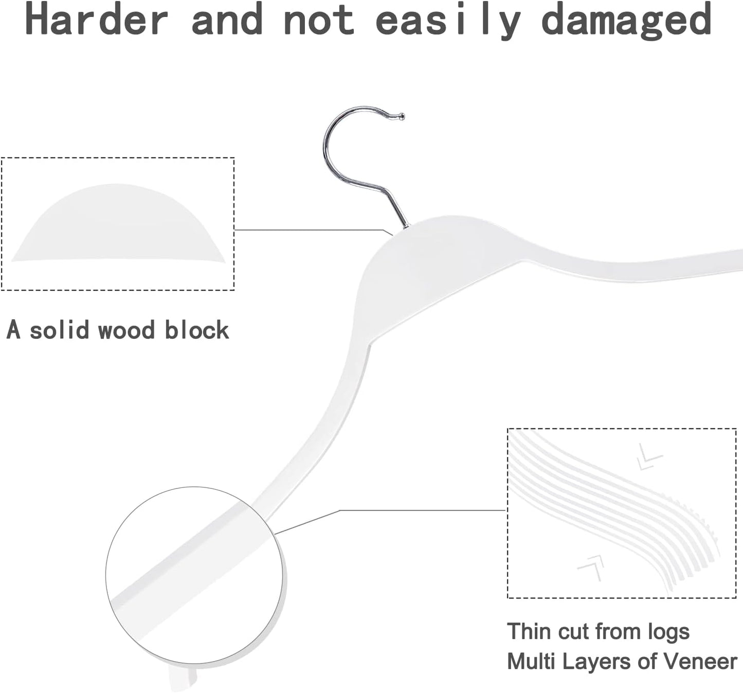 TOPIA HANGER Slim Wooden Hangers with Extra Soft Non-Slip Rubber Grips, 10-Pack High-Grade Fashion Hanger No Shoulder Bump for Sweater, Camisole, Jacket, Dress, Coat -CT15W