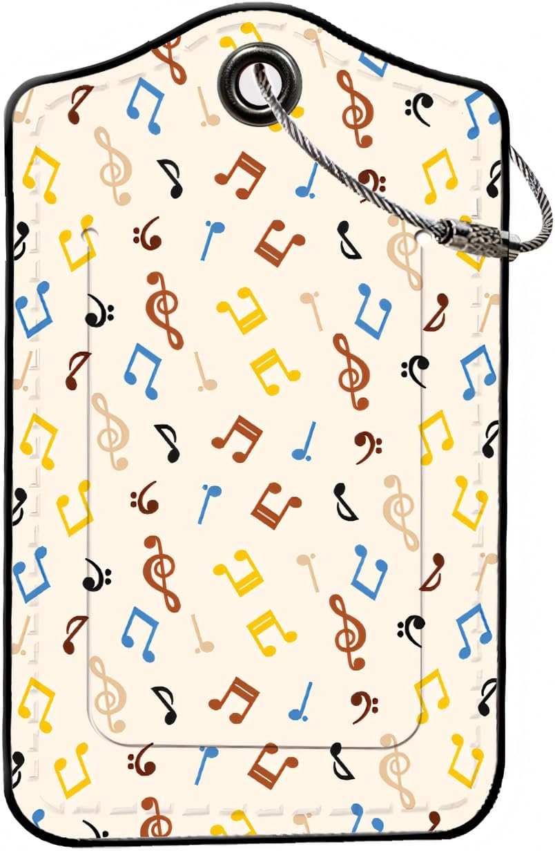 Luggage Tags for Suitcases, 2-Pack PU Leather for Cruise & Travel, Baggage ID Tags with Privacy Cover & Address Card, Durable Metal Ring, Kids Adults Travel Accessories, Dancing Notes