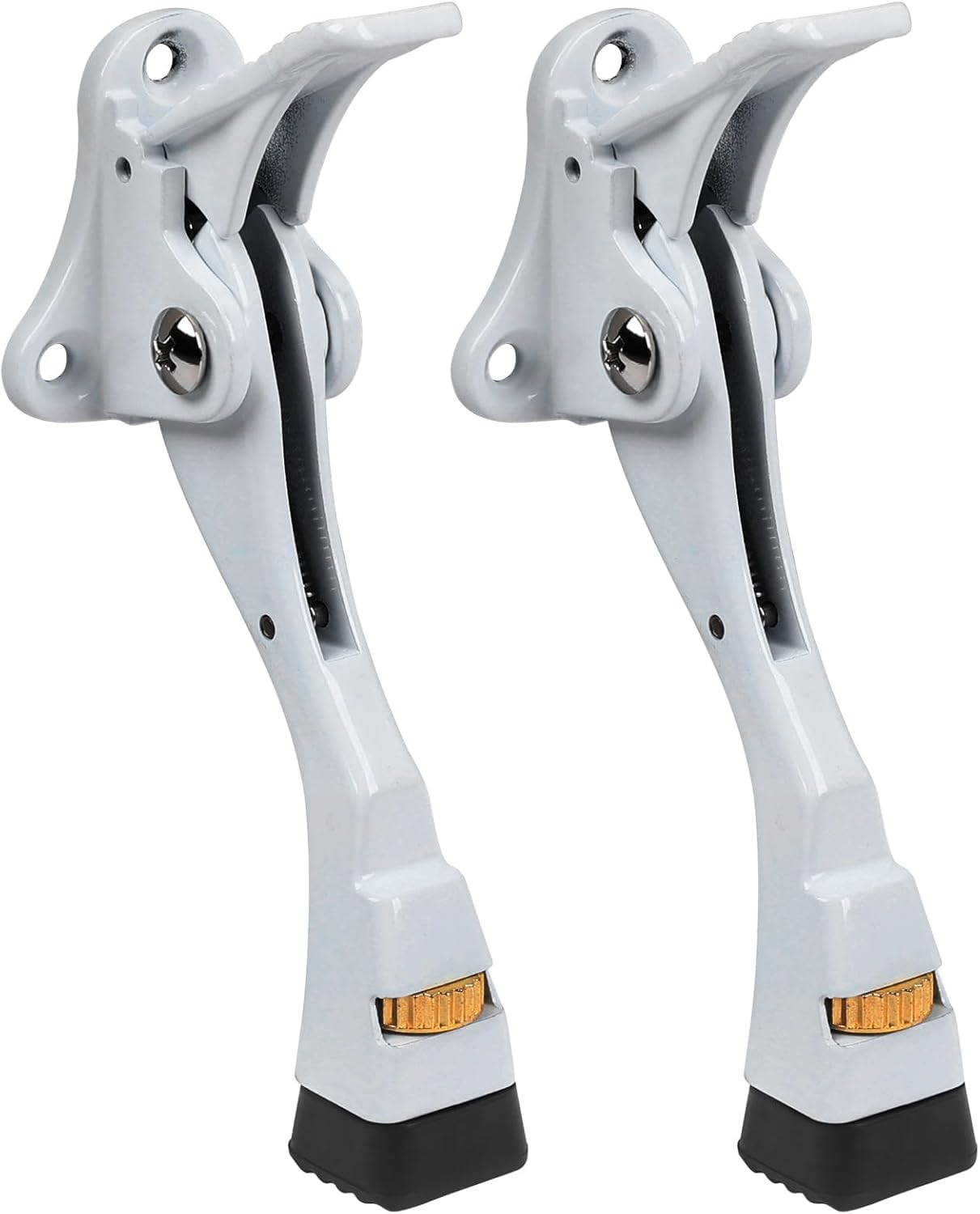 2 Packs Heavy Duty Kickdown Door Stopper, One Touch Adjustable Kickdown Door Stop for Heavy Doors, 4 in Metal Door Kickstand with Rubber Tip & Wall Protectors for Wide Doors- White