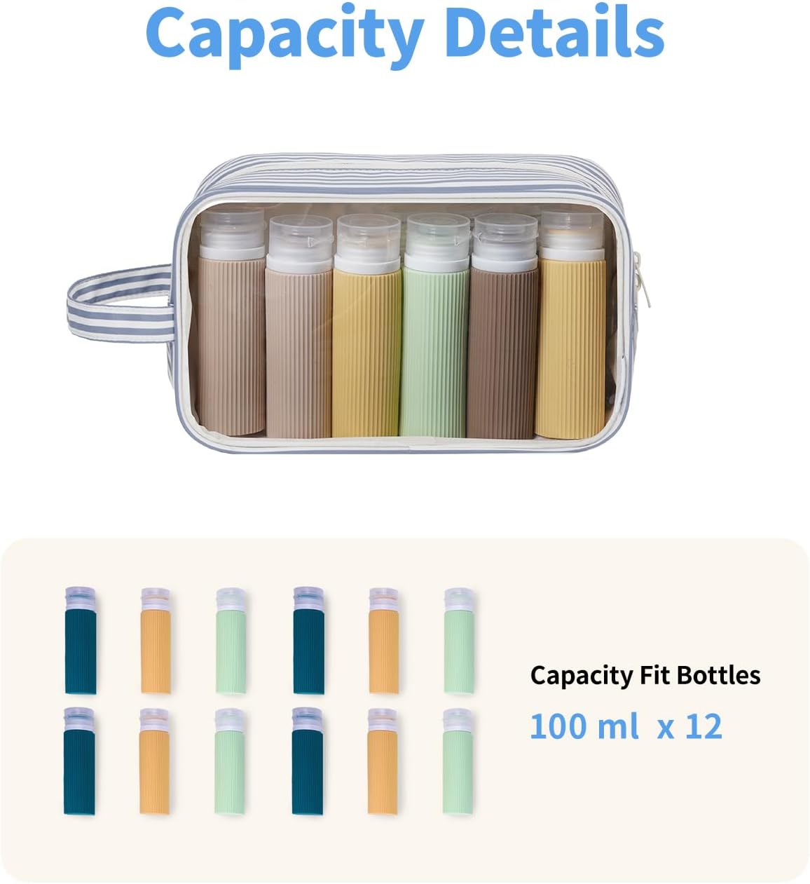 Narwey Clear Toiletry Bags for Traveling Women Men, Clear Travel Bags for Toiletries Makeup Bag Cosmetic Bag with Zipper, Make Up Organizer, Skincare Bag (Greyish Blue Stripe)