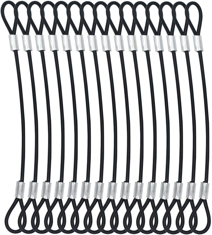 15 pcs 7.9 inch (20cm) 3mm Thickness Galvanized Steel Wire Cable with Loops Vinyl Cover Coated Short Rope Lanyard Lock Safety Tether Chains, Black