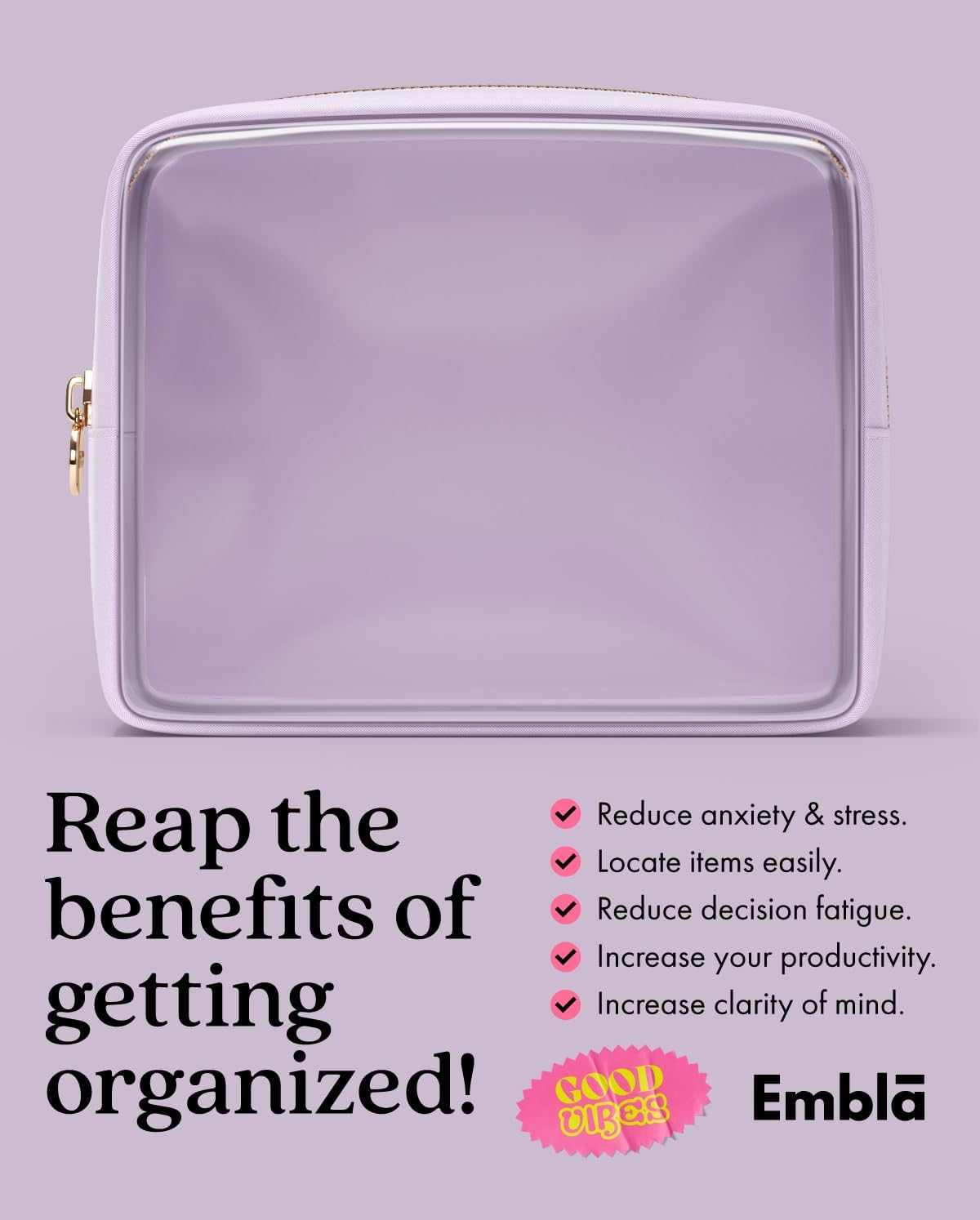 Clear Makeup Bag Zipper Pouch, Transparent Cosmetic Case Organizer, TSA Approved Travel Toiletry Case, Travel Accessories Essentials Makeup Tote for Women, Large Cute Make up Bag for Purse - Lilac