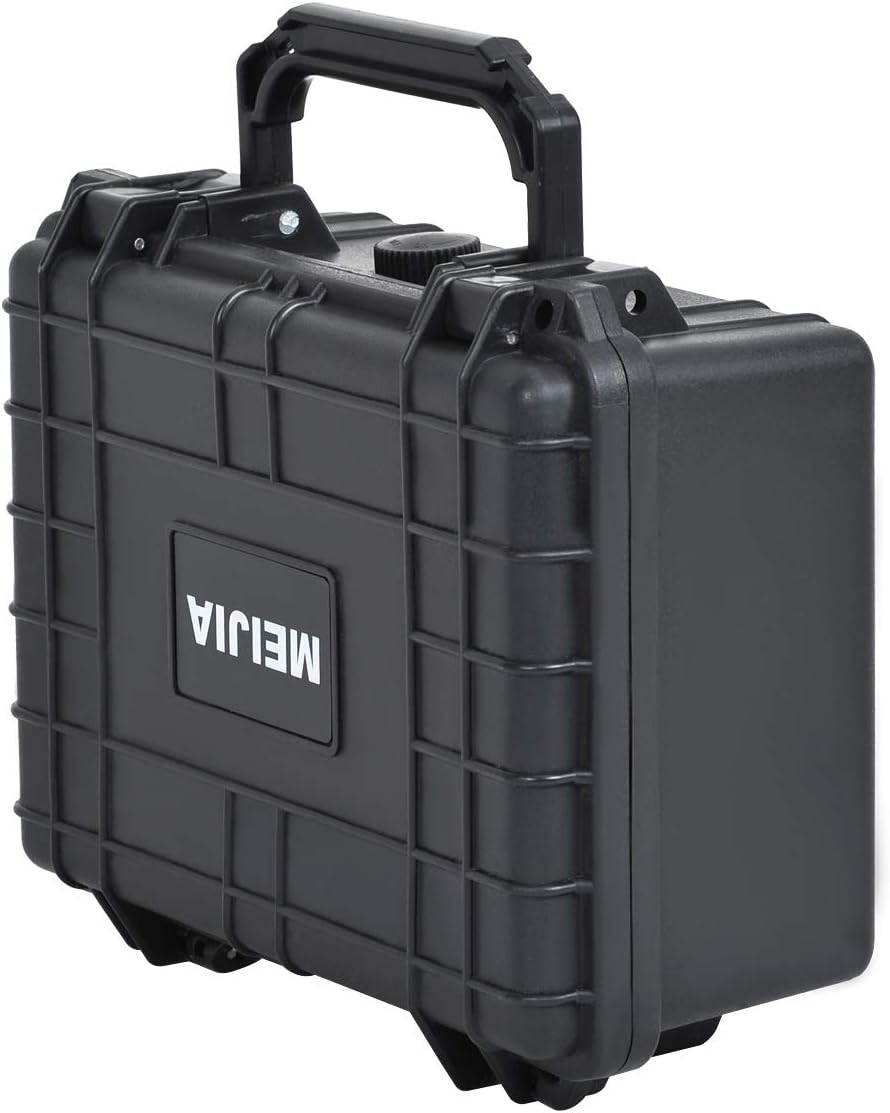 MEIJIA Portable Waterproof Protective Hard Case,Compact Camera Case with Customizable Fit Foam,Elegant Black,Fit for Drones,Camera,Lens, 9.17inchx7.56inchx4.33inch, Black, Dry Case