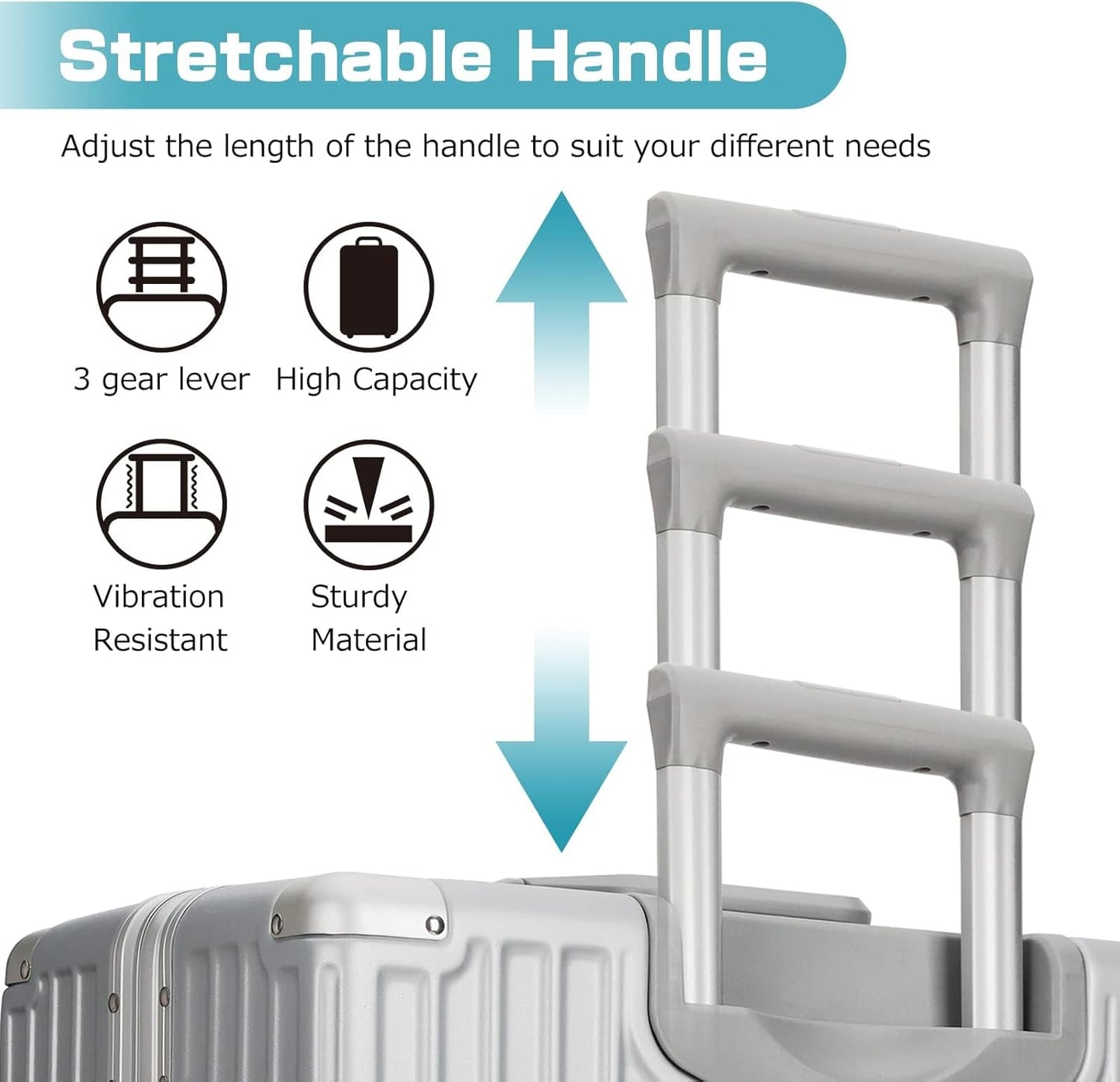 AnyZip Carry On Luggage - Aluminium Frame, PC ABS Hard Shell, Suitcases with Wheels, TSA Lock, No Zipper - 20in Silver