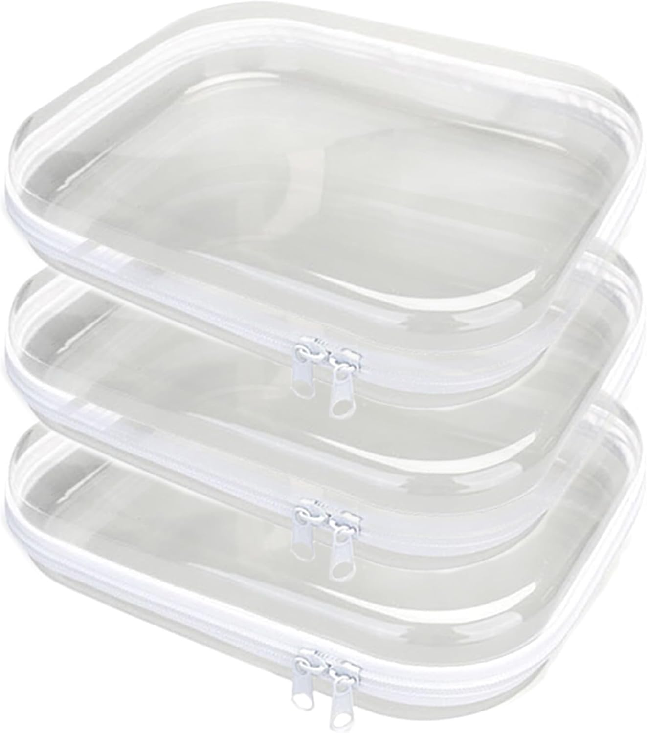 3PCS Zippered Transparent Cases for Snacks,Portable Waterproof Cosmetic Bag with Zipper,Clear Hard Shell Zipper Case for Cosmetic Storage, Putting Snacks, Pencil Case