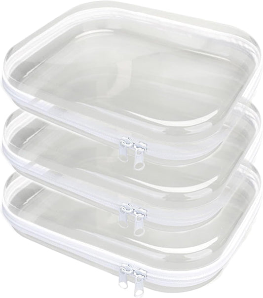 3PCS Zippered Transparent Cases for Snacks,Portable Waterproof Cosmetic Bag with Zipper,Clear Hard Shell Zipper Case for Cosmetic Storage, Putting Snacks, Pencil Case
