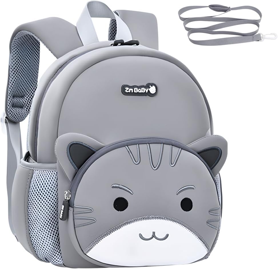 Padgene Toddler Backpacks Kids Preschool Backpack Waterproof Neoprene Animal Schoolbag Lunch backpack 3D Cartoon Cat Mini Travel Bag for Boys Girls Ages 3-5