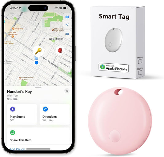 Tracker Tags, Item Finder Work with Apple Find My (iOS Only), Tracking Device Locator Smart Tag for Luggage, Keys, Wallet, Bike, Pets, Bags (Pink, 1 Pack)