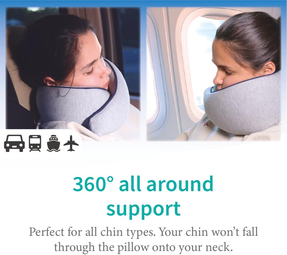 Memory Foam Travel Pillow | Provides Real Support for Head, Neck and Chin | Best Firm Airplane Pillow for Long Flights