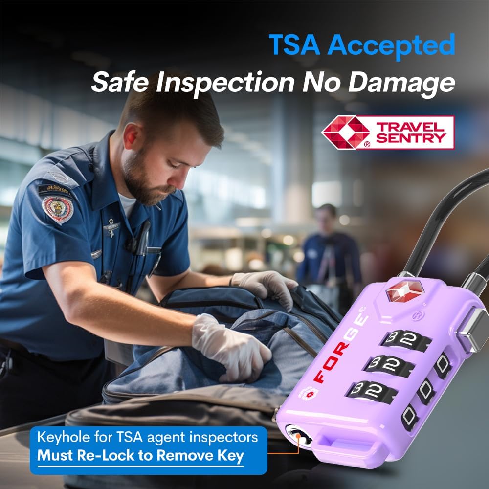 Forge TSA Approved Luggage Locks, Re-settable Combination with Alloy Body, Purple 4 Locks.