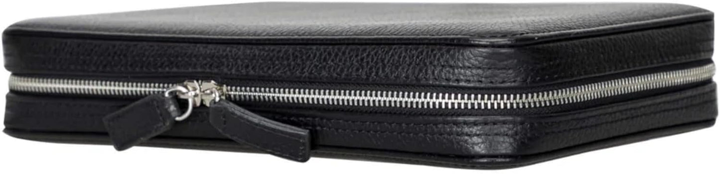 Medicine Handmade Leather Cable Organizer Bag – Full-Grain Leather Travel Tech Case for Cords, Chargers & Accessories – Zippered Storage for Men & Women (Black)