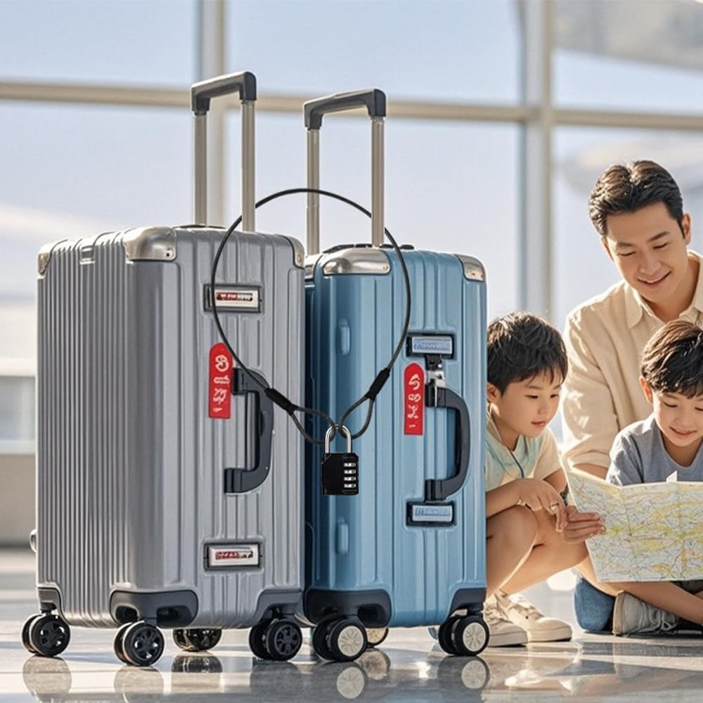 3.3mm Steel Wire Rope Outdoor Travel Security Cable Lock,Braided Steel Coated Safety Cable Luggage Lock,Safety Cable Wire Rope Chain Lock Double Loop Lightweight (Black, 12in/5Pcs)