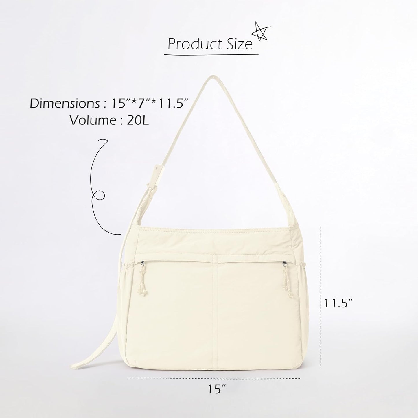 ODODOS 20L Crossbody Tote Bag Large Capacity Lightweight Hobo Shoulder Sling Bags for Gym Shopping Beach Travel