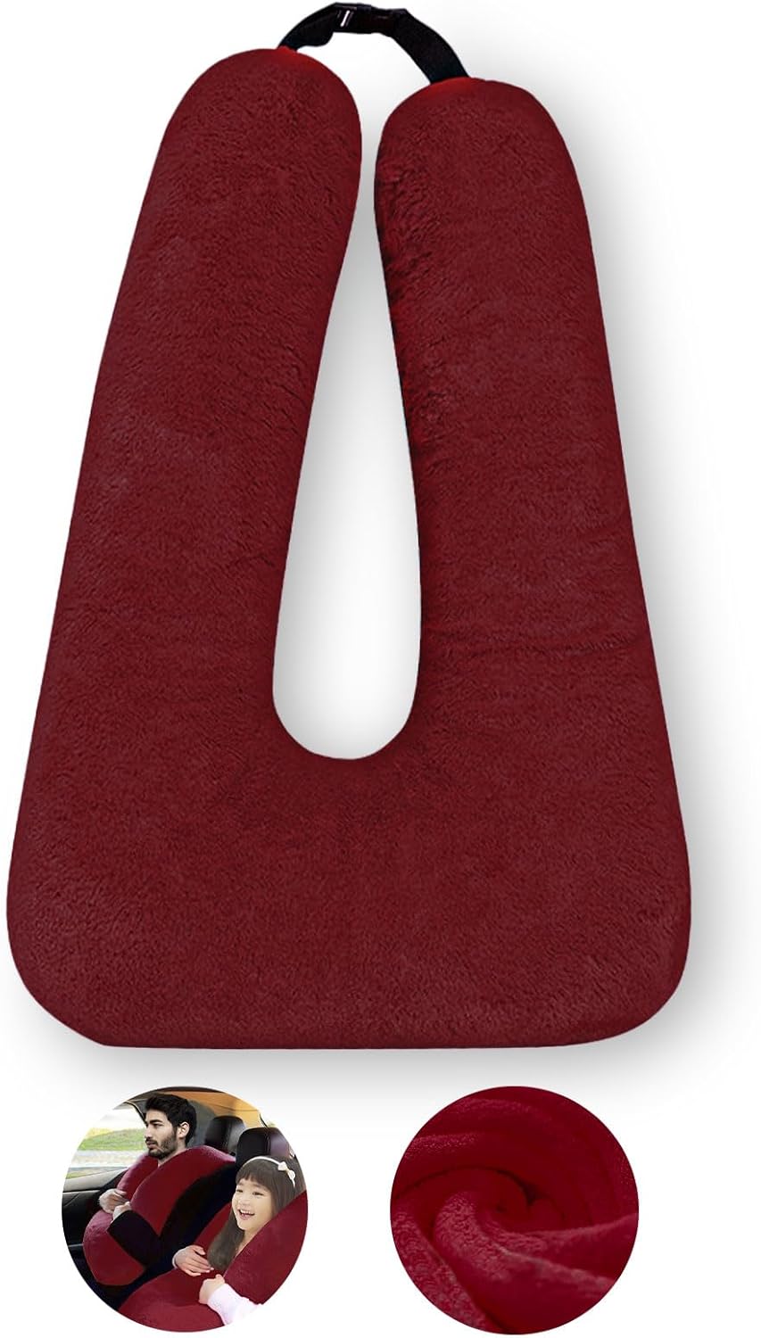 Travel Pillow, Travel Pillow for Kids, Sleeper Hold Pillow Travel, Removable U-Shaped Pillow for Adults and Children to Support Head and Body in The Back Seat of Long Car Trips (Dark Red)