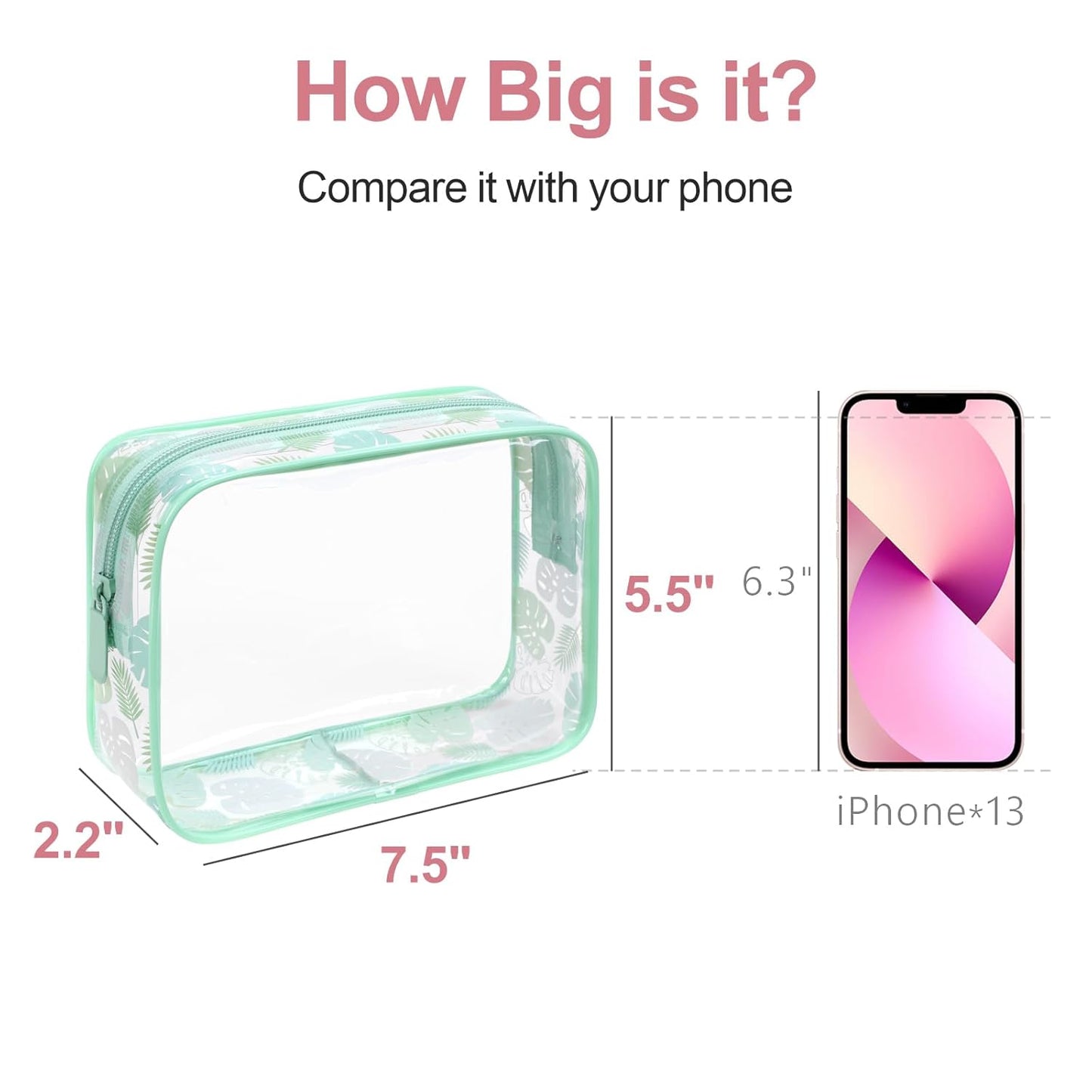 PACKISM TSA Approved Toiletry Bag - Light Green Turtle Leaves Print Clear Toiletry Bags, Suitable for Gifts, with Supporting Frame, Perfect for Travel Essentials, Thick No Smell