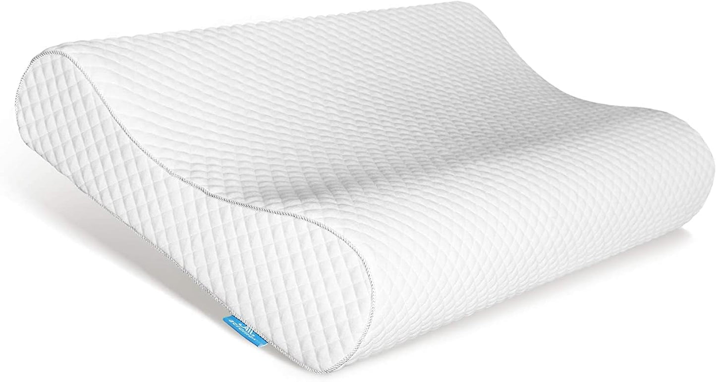 Ergonomic Memory Foam Pillow with Washable Zippered Soft Cover Contour Cervical pillows for Neck Pain and Side Sleeper Back Support Orthopedic Pillow, White