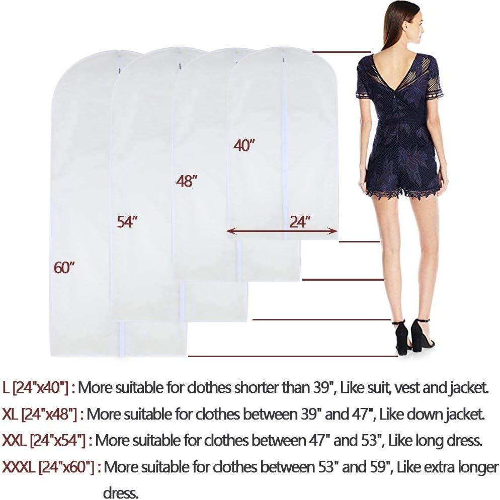 Garment Bag Covers 24'' x48'' Garment Bags White Breathable Full Zipper Dust Cover for Clothes Storage Closet Pack of 6