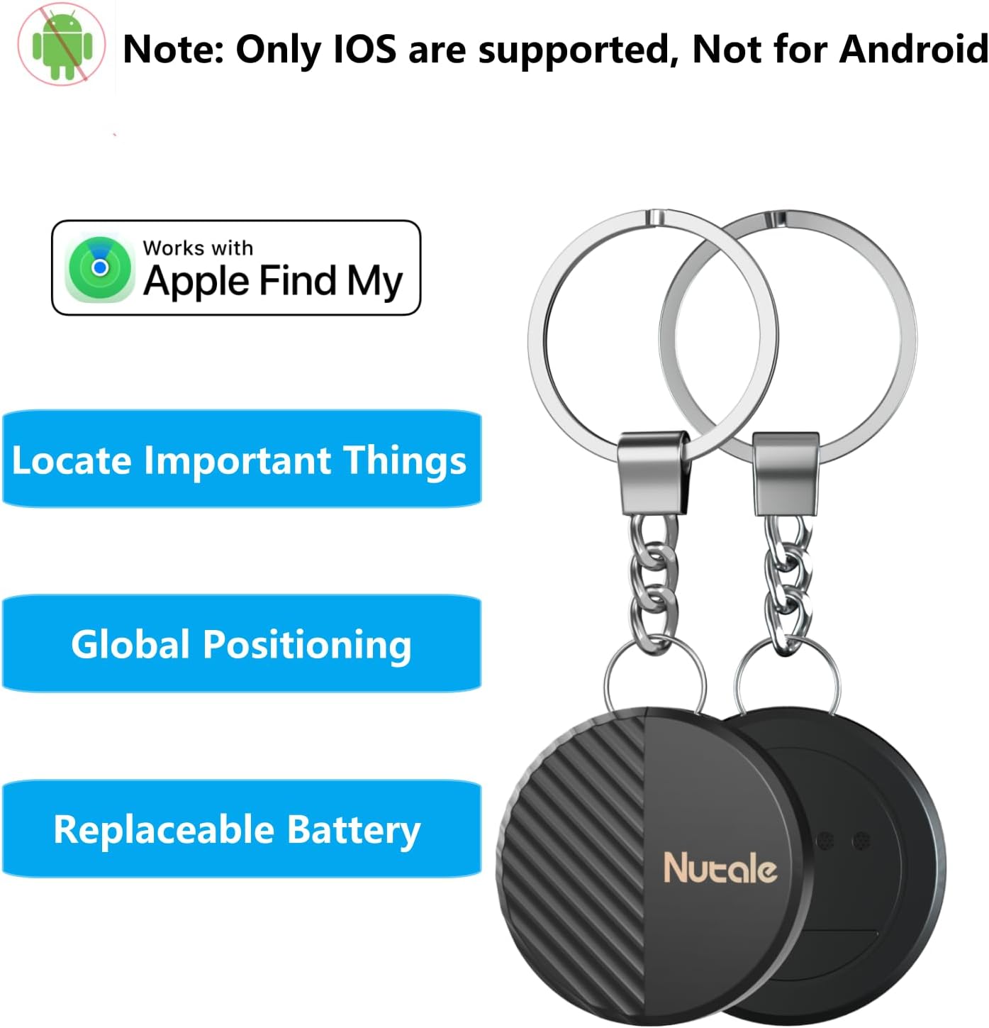 NutaleTag Key Finder 4 Pack - Only iOS - Bluetooth Smart Item Tracker Tag - Work with Find My - Keep Track of The Items That Matter Most - Find Keys Device or Car Key