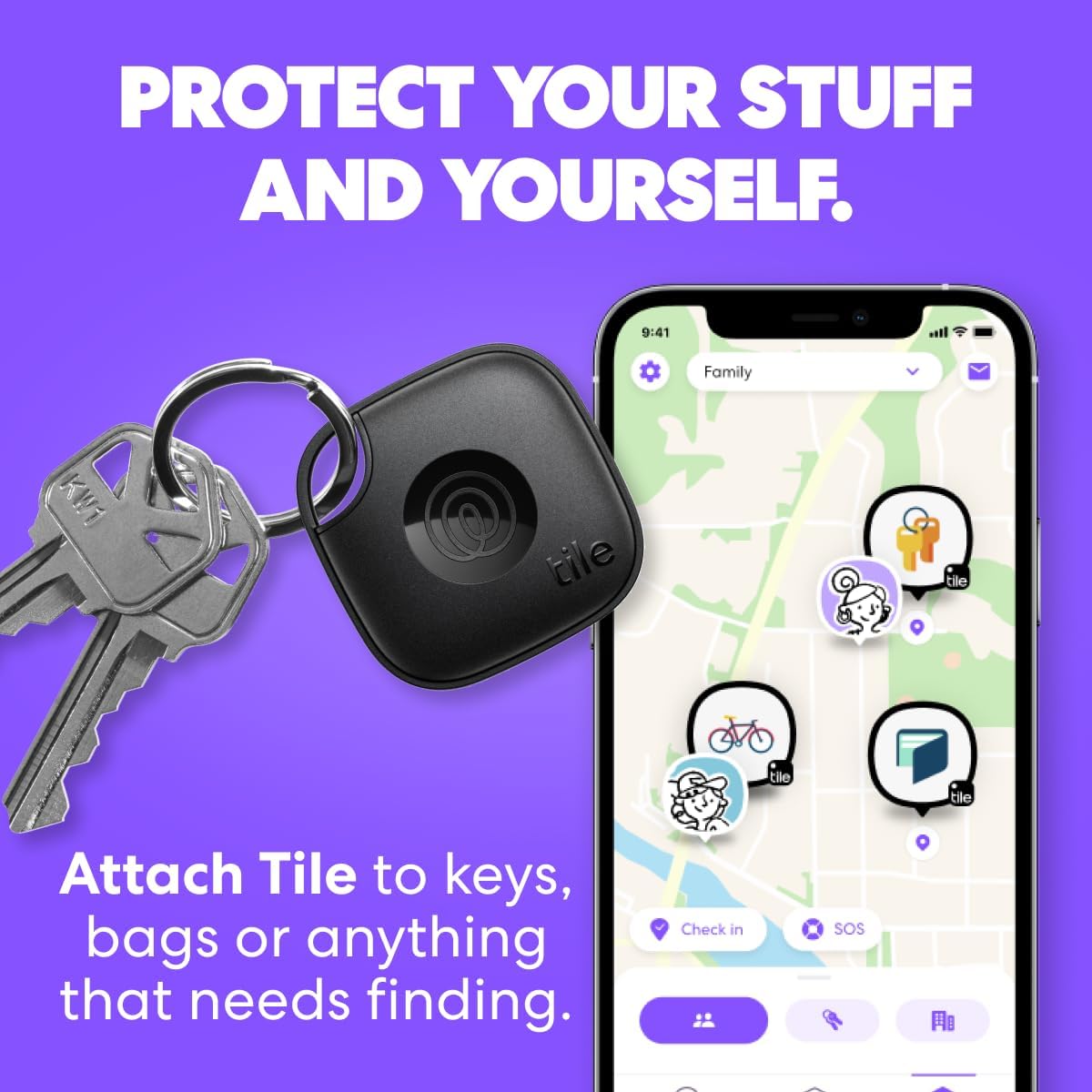 Tile by Life360 Mate - Bluetooth Tracker, Keys Finder and Item Locator for Keys, Bags and More. Phone Finder. Both iOS and Android Compatible. 1-Pack (White)