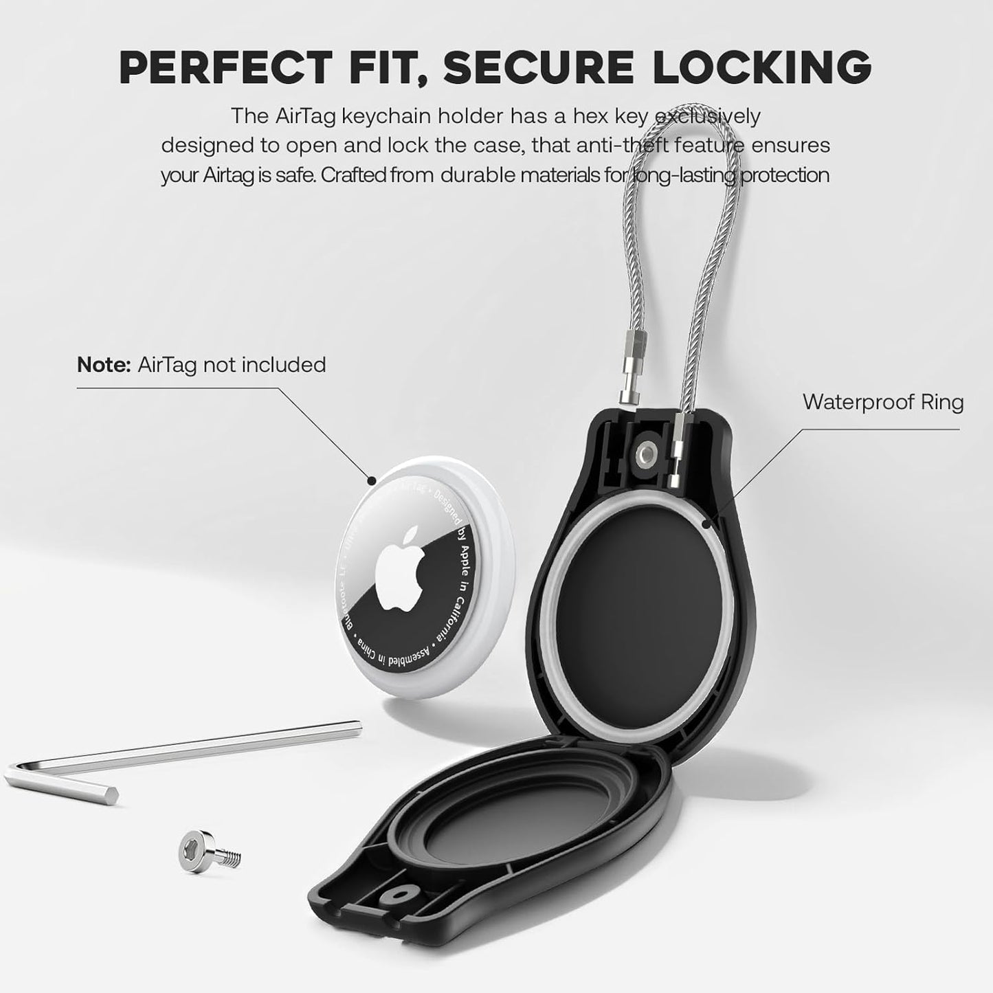 Waterproof AirTag Keychain Holder, Air tag Lock Case with Wire Cable Compatible with Apple AirTags, Durable & Secure Anti-Lost Protective Case with Keyring for Backpack, Key, Luggage (4 Pack)