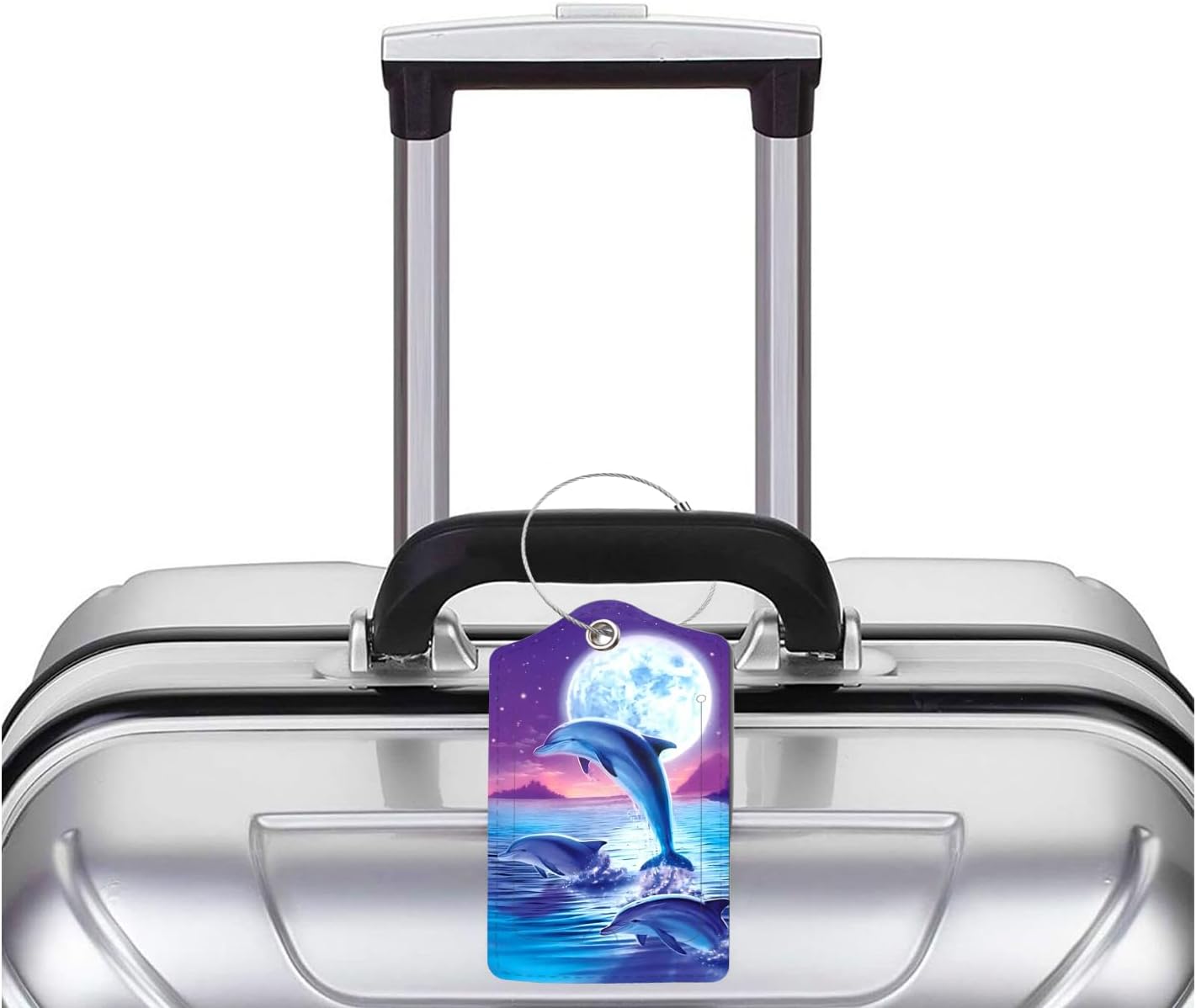 2 Pack Luggage Tag for Suitcase, Cute Unique Leather Bag Tags Identifiers Privacy Cover ID Label with Durable Steel Loop for Women Men Kids Girls Travel，DolphinA