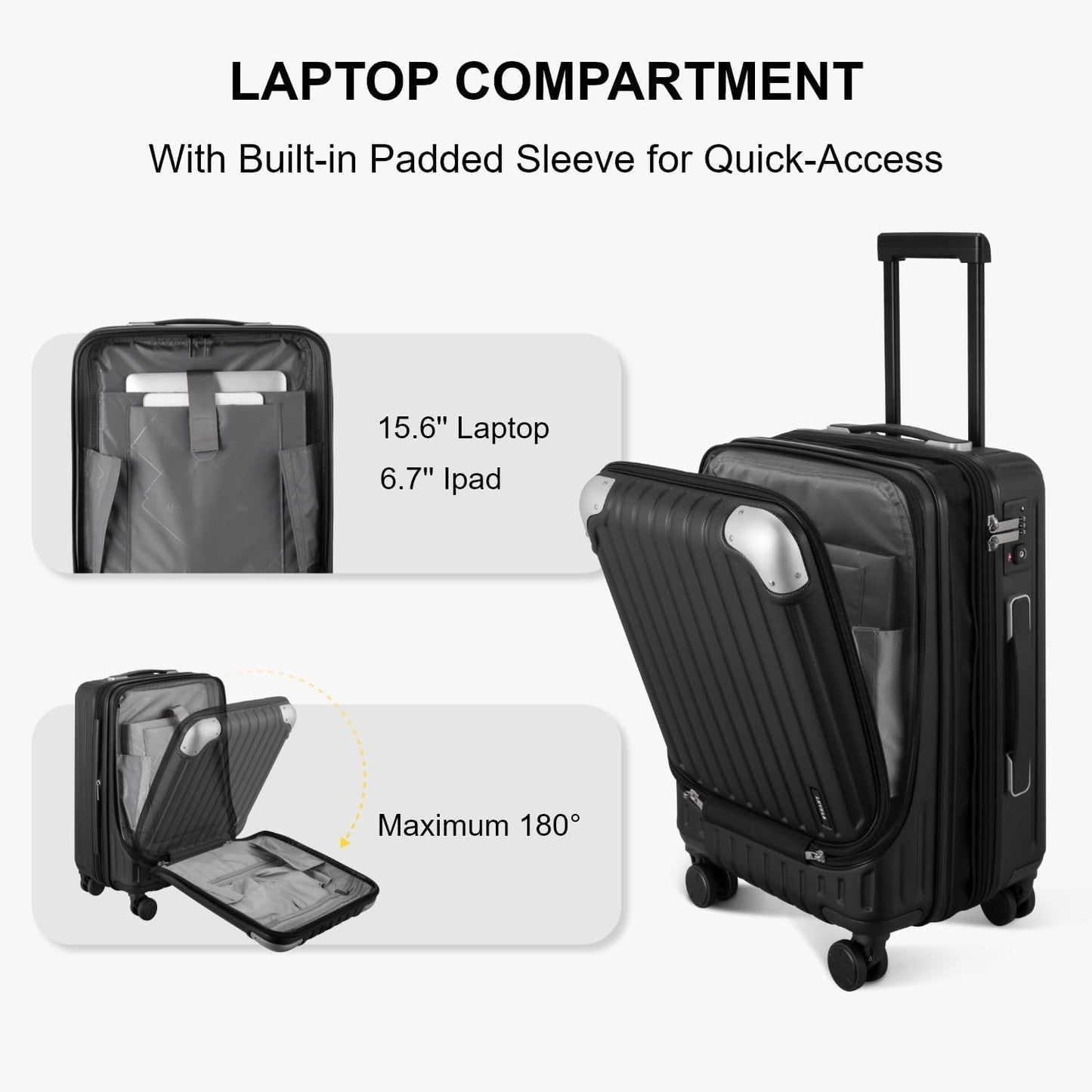 LEVEL8 Grace Carry On Luggage Airline Approved, 20 Inch Expandable Hardside Carry On Suitcase With Wheels, Abs+Pc Small Luggage with Tsa Lock, Black, 20-Inch