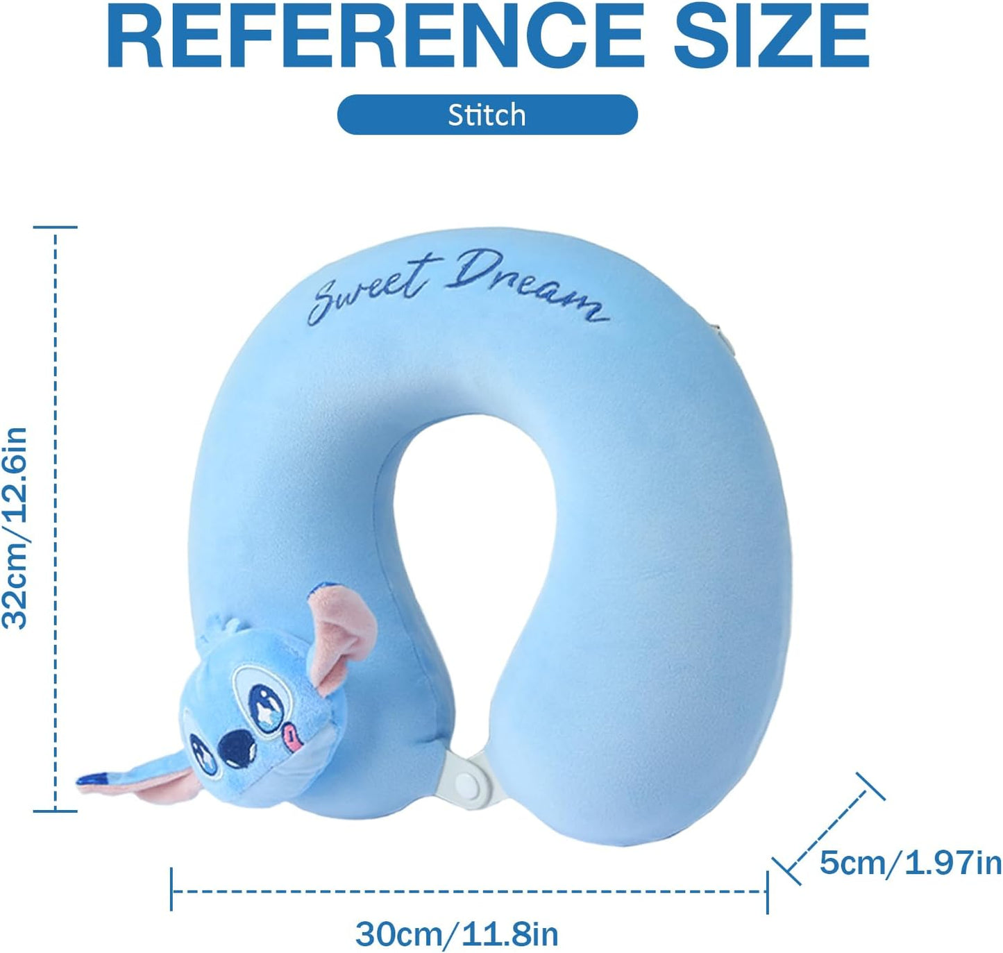 MINISO Disney Stitch Travel Pillow 100% Pure Memory Foam Neck Pillow, Airplane Pillow for Traveling Car Home Office Washable Cover