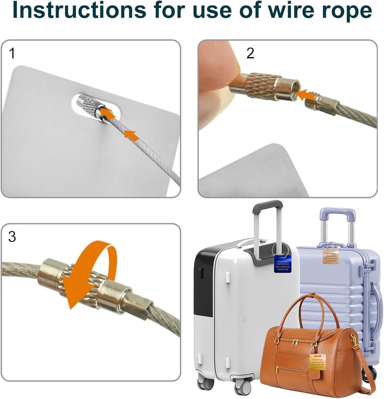 (5Pack Made in USA) Custom Personalized Luggage Tags-Customized Unique tag for Suitcase Backpack Travel,Bags (Metal (2 × 2))