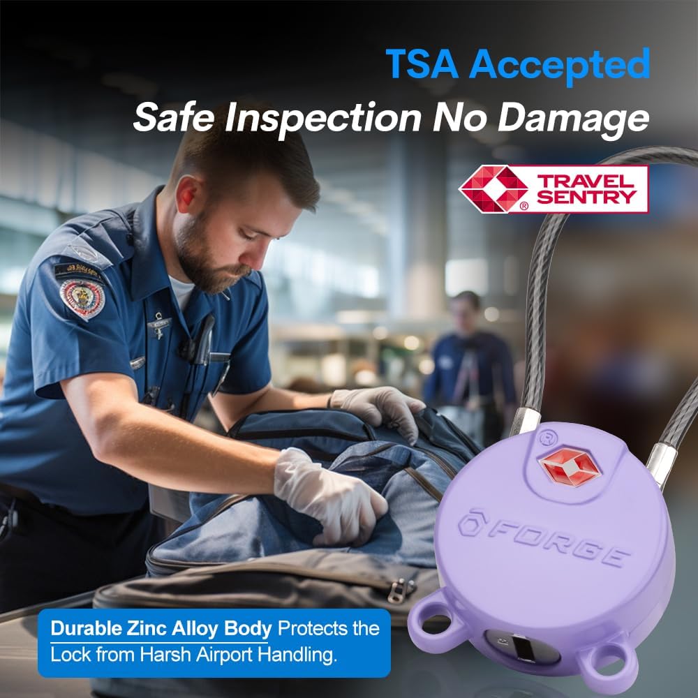 Forge TSA Approved Luggage Locks Ultra-Secure Dimple Key Locks, Cable Lock, for Travel with Zinc Alloy Body- 2 Purple Locks