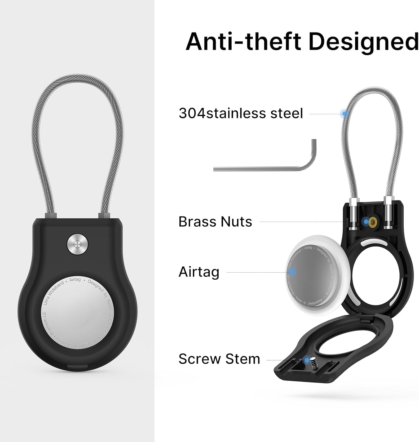 Air tag Holder,(4 Pack) Air tag Keychain with Secure Lock,Air Tags Case with Wire Cable for Apple Airtag,Anti-Lost Protective Case with Keyring for Luggage, Key, Pet, Bag, Black