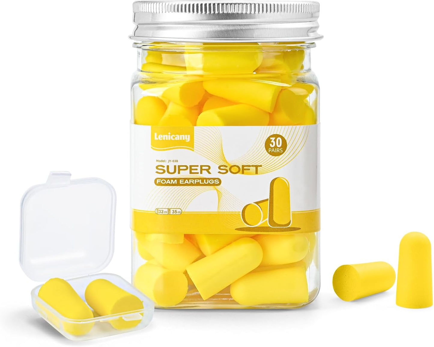 30Pair Soft Foam EarPlugs, 32dB Disposable Sound Blocking Noise Cancelling Ear Plugs for Concerts Loud Music/Shooting Guns/Work Construction, Hearing Safety Protection (Yellow)