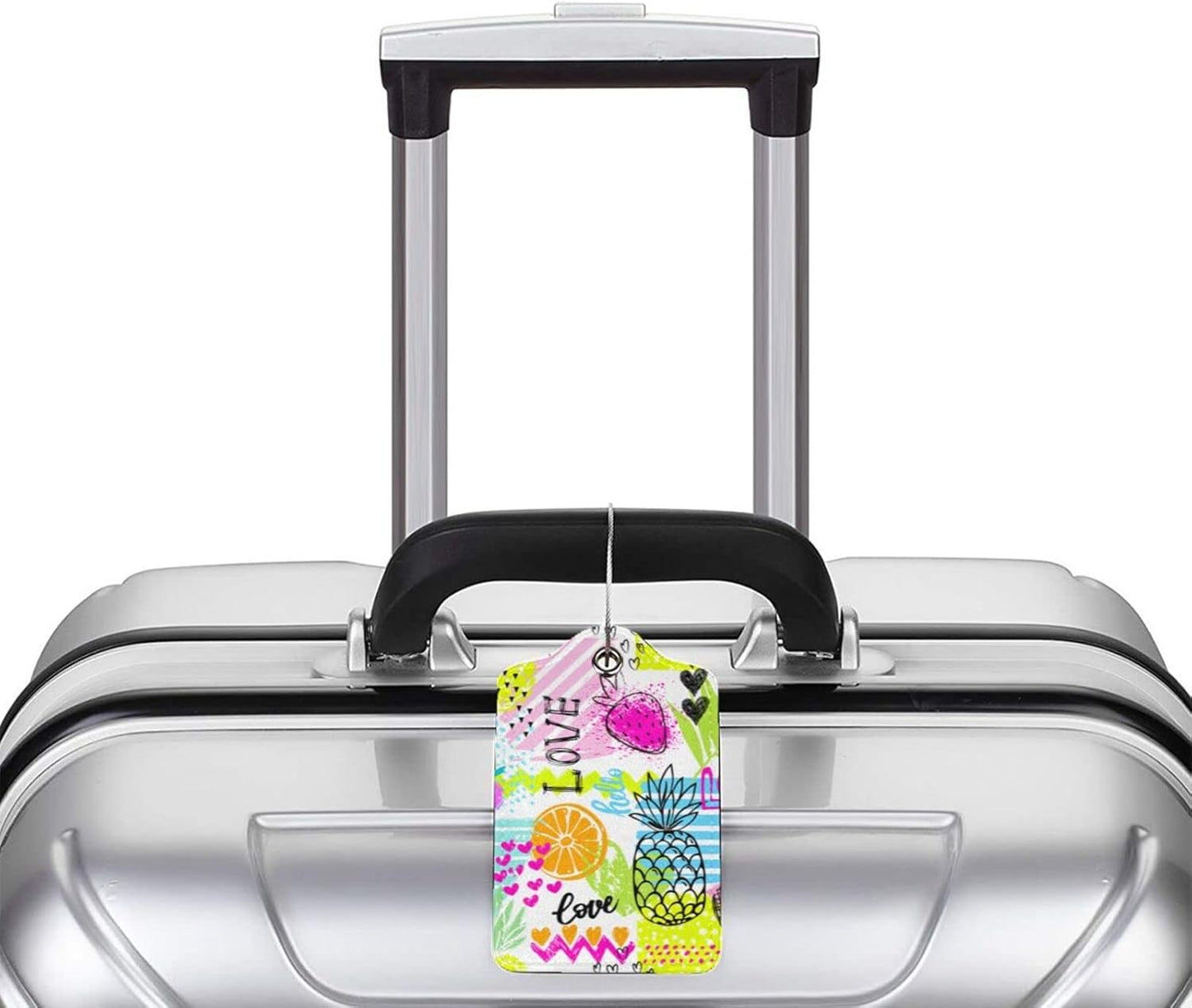 2 Pieces Funny Fruits Luggage Tags for Suitcases Women Girls, Colorful Bag Tags with Pineapple, Strawberry, Love Pattern, Cute Leather Labels Privacy Protection Travel Tag