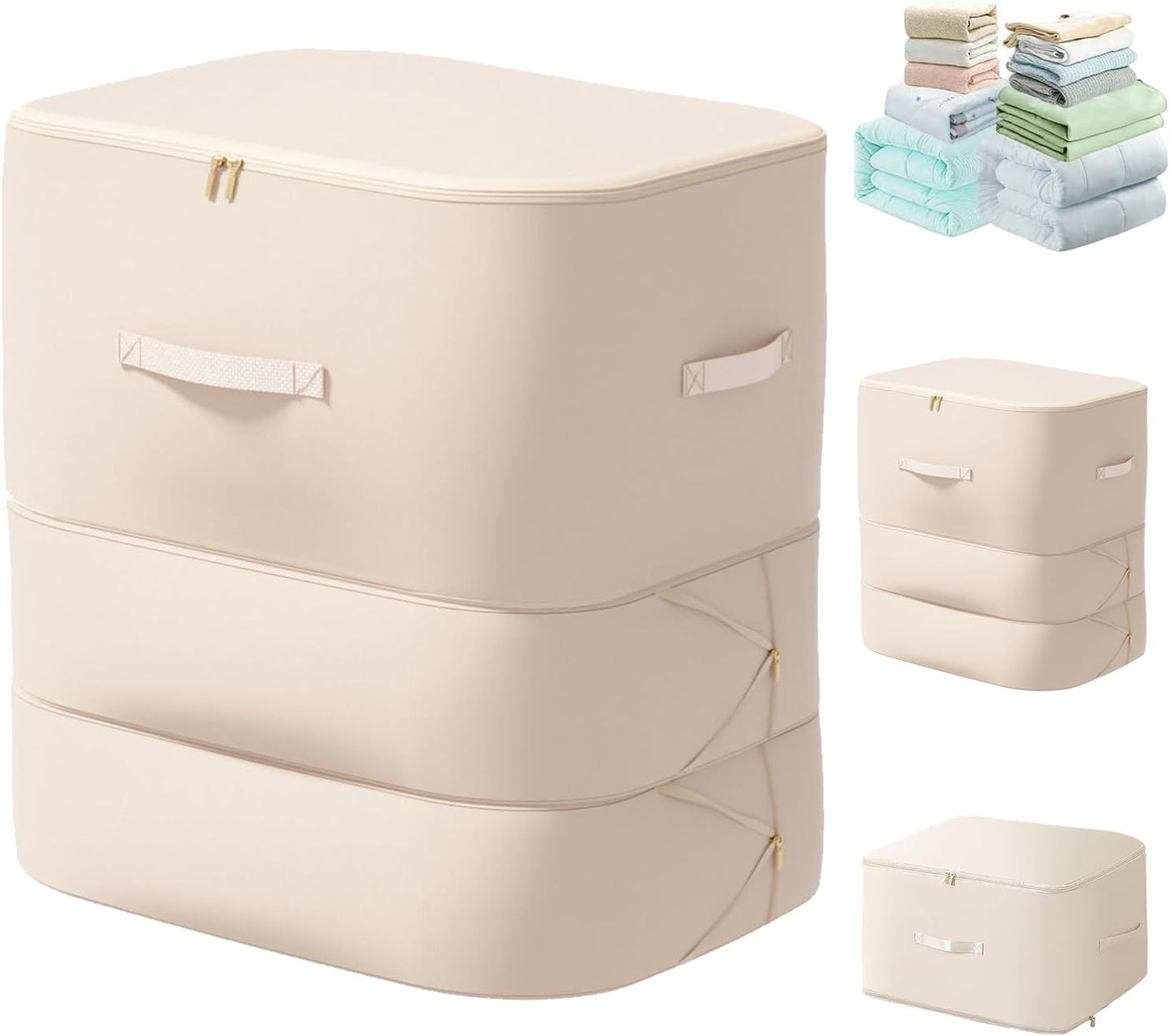 XL Ultra Space Saving Bags self compression organizer bags space saver bag for comforters Storage bag organizer for blankets bedding clothes(Beige-1PCS)