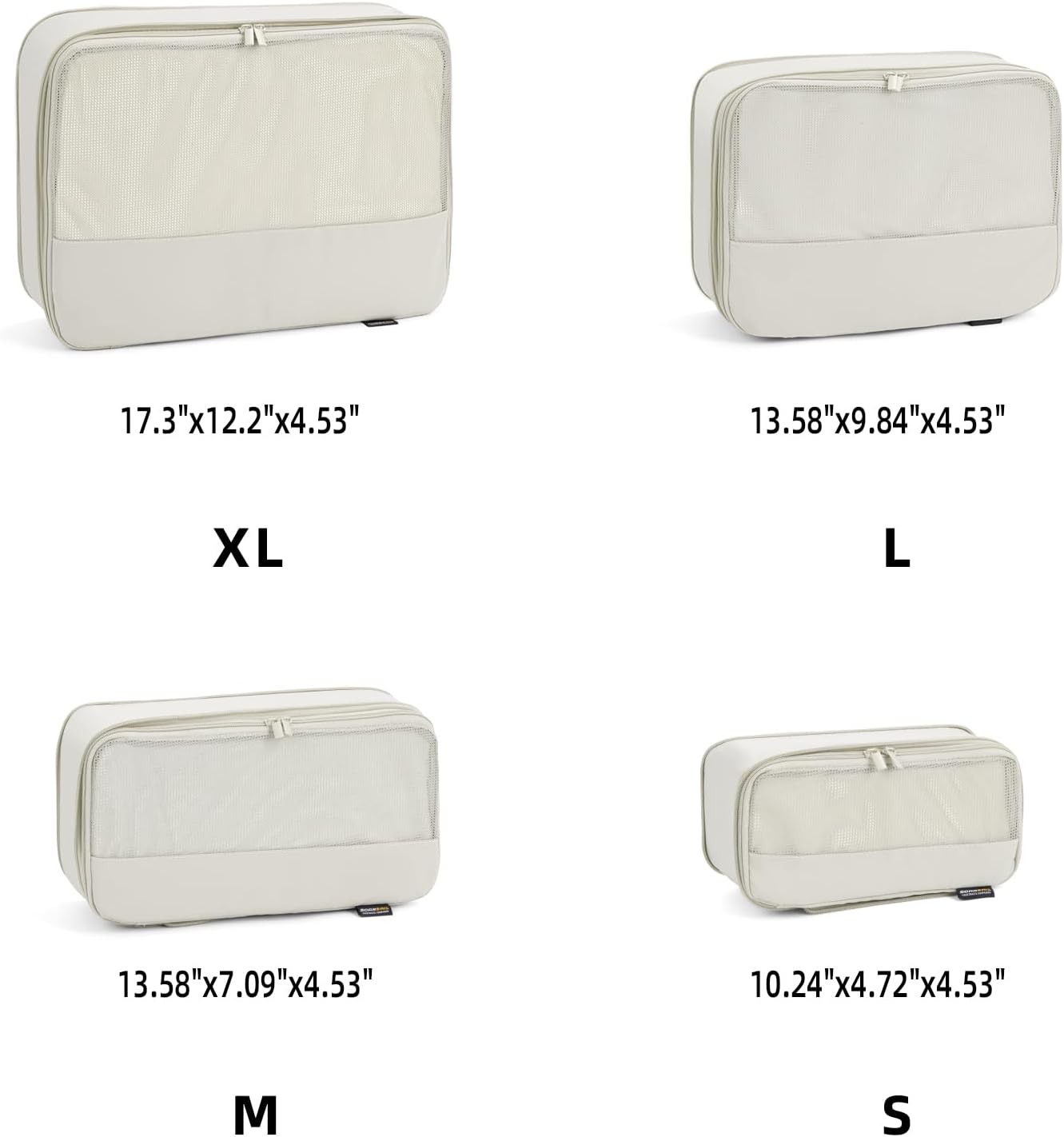 4 Piece Compression Packing Cubes for Suitcases and Backpack, Lightweight Travel Organizers (Off-White)