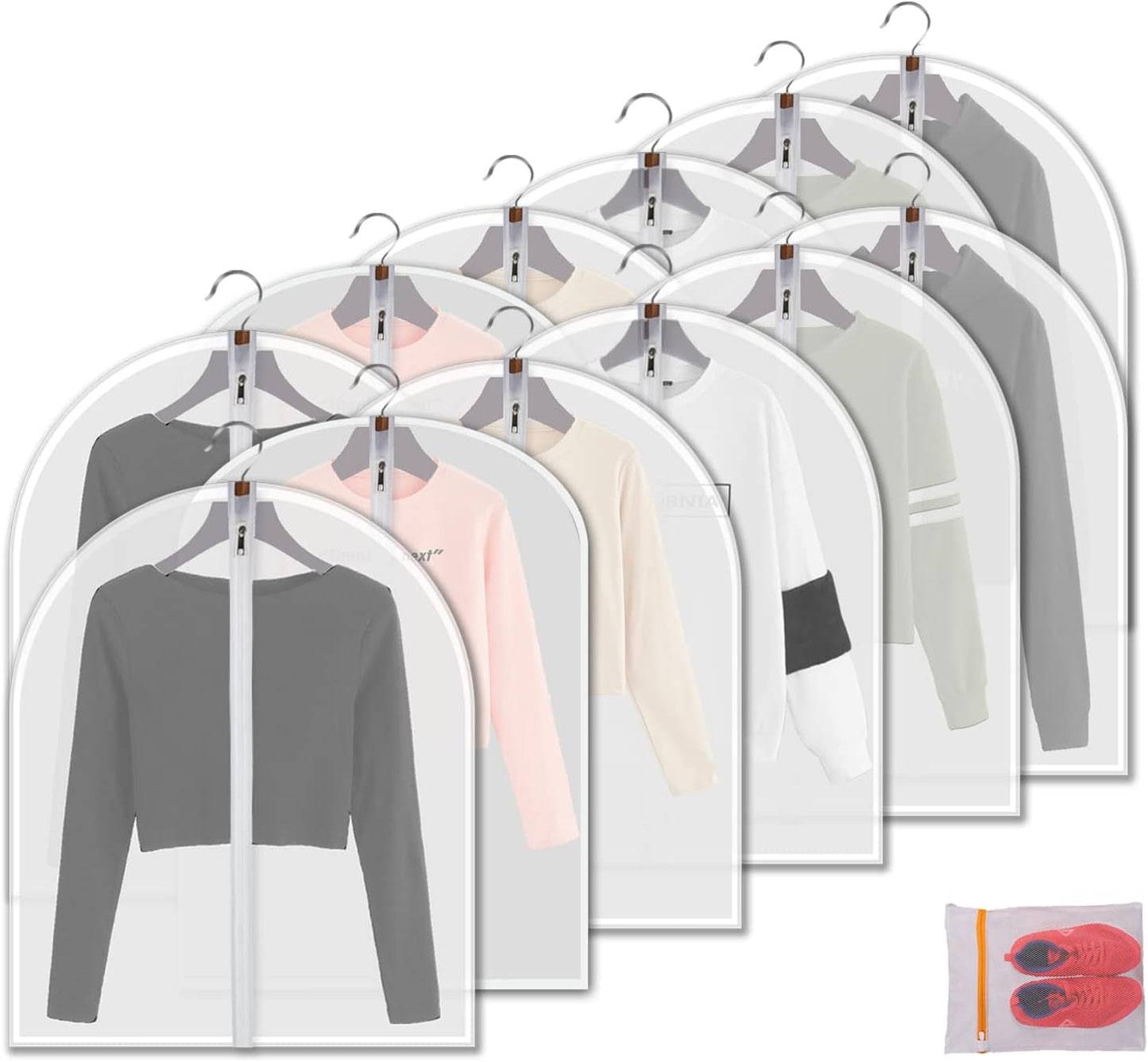 Clear Garment Bags Clothes Covers Protecting Dusts (Set of 12) for Storage Plastic Garment Bags Hanging Clothes Bags Dress Bag with Full Zipper for Closet Storage - 24'' x 32''/12 Pack