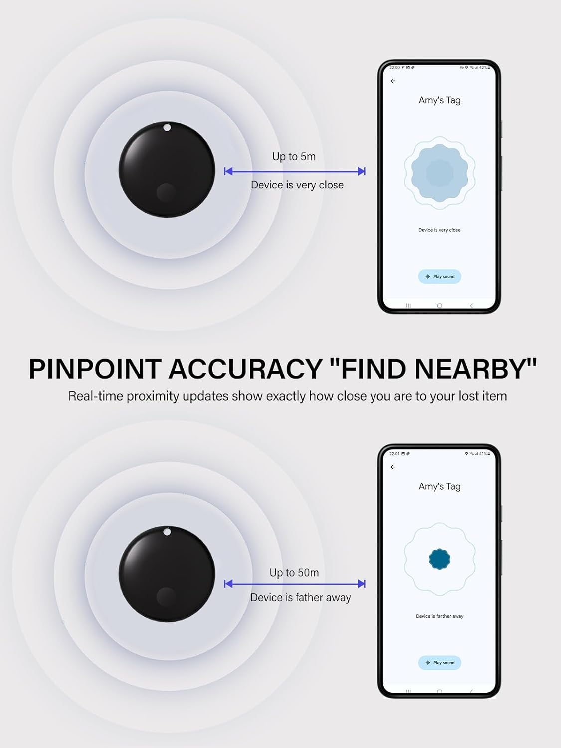 Android Tracker Tags, Works with Google's Find Hub App (Android only), Key Finder Item Locator Tracking Device Smart Tags for Luggage, Wallet, Vehicles, Keys (Black, 2 Pack)