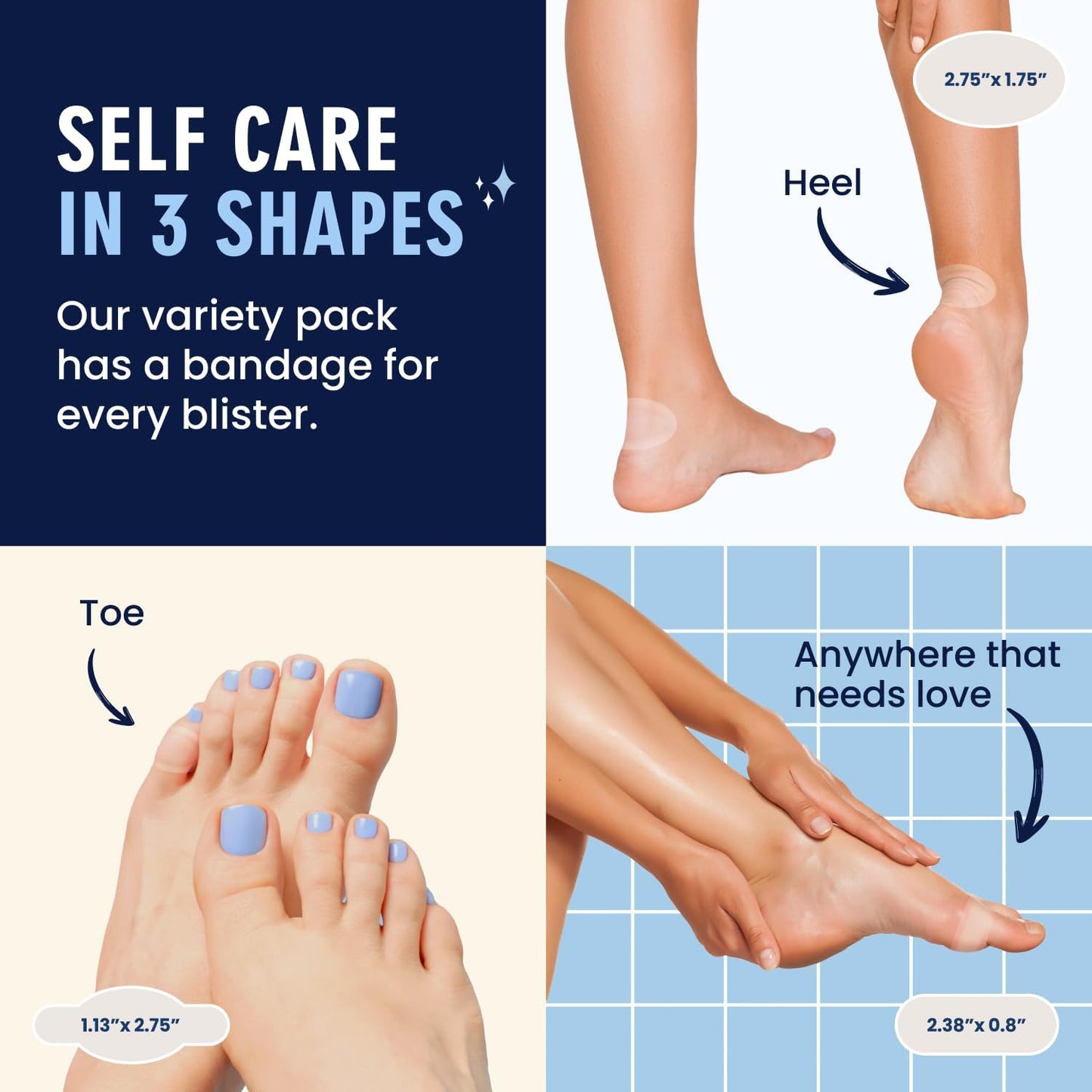 Dr. Frederick's Original Better Blister Bandages - 12ct - Water Resistant - 40% More Cushioning - Hydrocolloid Bandages for Foot, Toe, & Heel - Blister Pads for Prevention & Recovery - Variety Pack