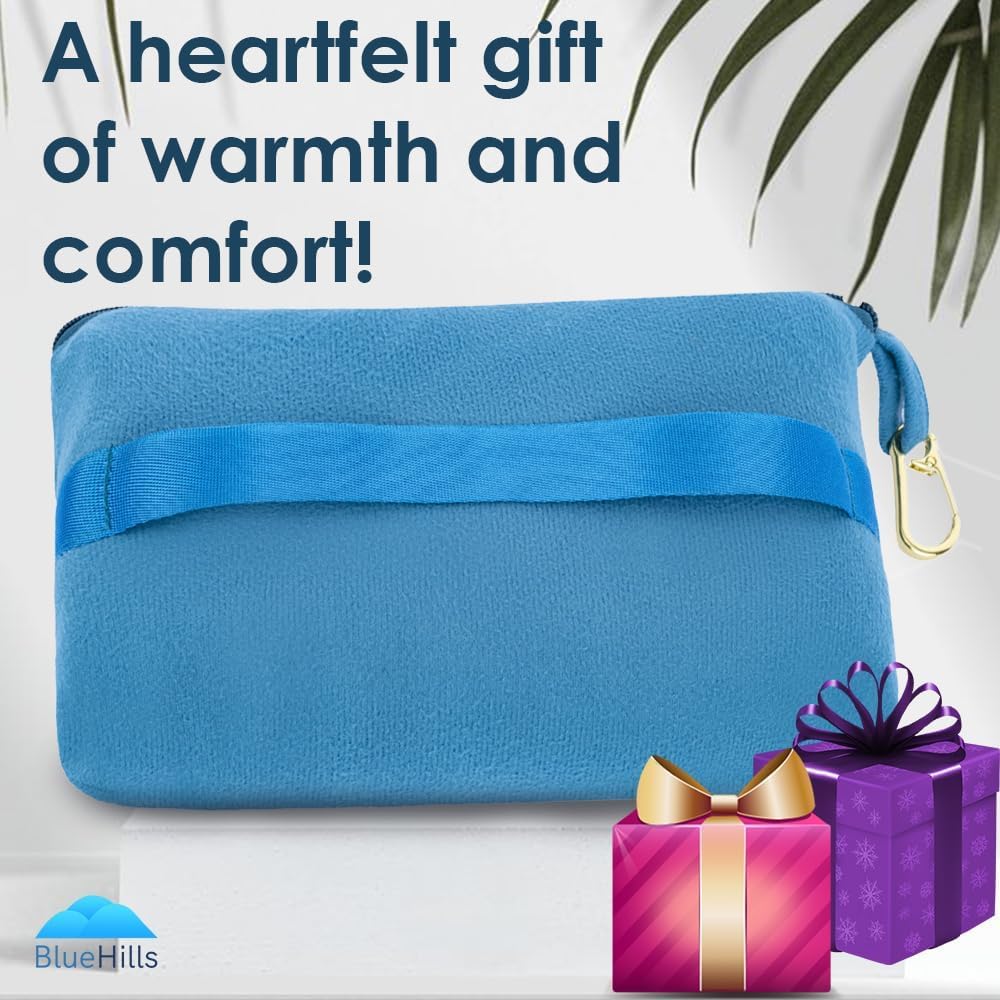 BlueHills Travel Blanket Pillow Compact Lightweight Pocket Size Airplane Traveling Essential Flight Trip Throw in Bag Portable Case Plane Accessory Teal Blue L03