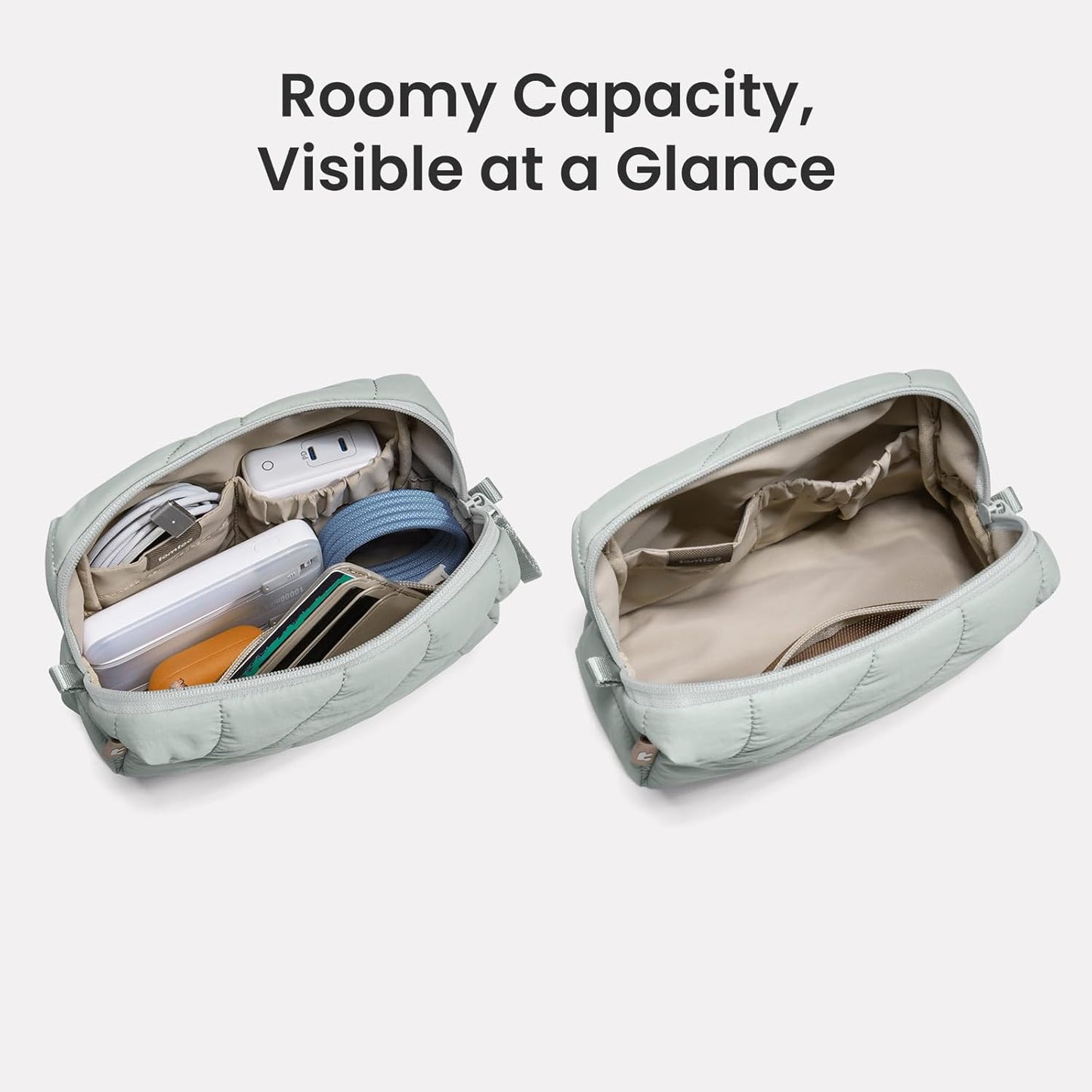 tomtoc Electronics Organizer Travel Case, Soft Puffy Organizer Bag Birthday Christmas Gifts Travel Essentials for Women Girls, Portable Accessory Tech Pouch Storage for Charger, Cord, Cable, Phone