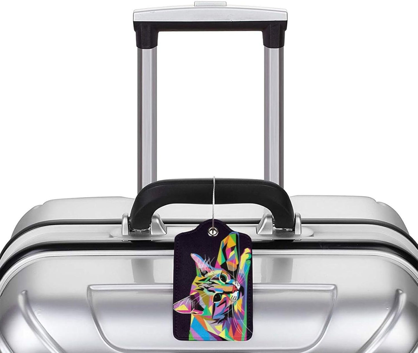 Cat Leather Luggage Tag with Stainless Steel Ring, Fun Name Id Card Cover Travel Bag Tag Set, Suitable for Travel Bag Luggage Women Men 2 PCS