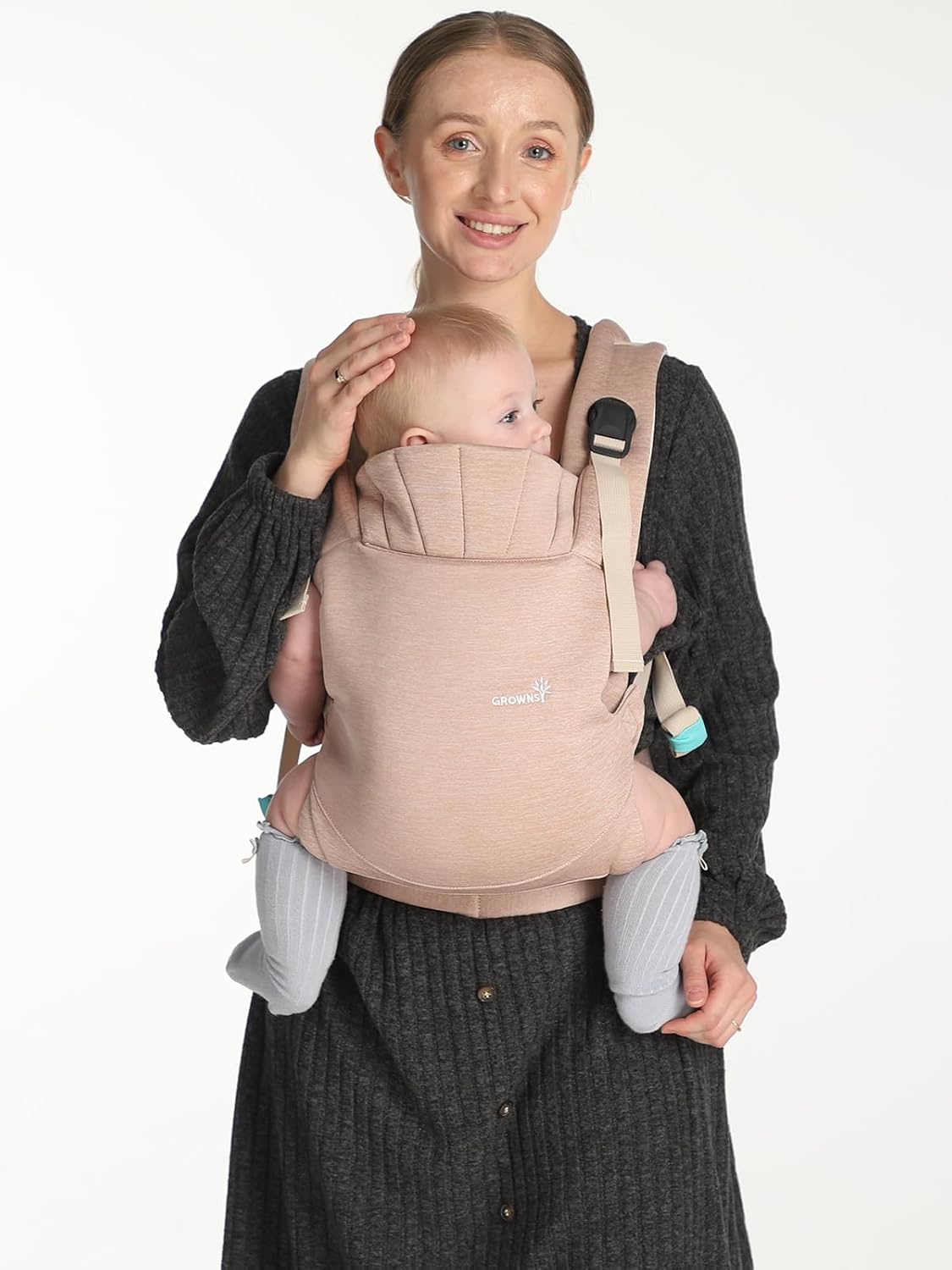 Grownsy Baby Carrier Newborn to Toddler (7-44lbs), Ergonomic & Cozy Wraps with One-Click Buckle, Head Support for Hands-Free Comfort, Dusty Pink