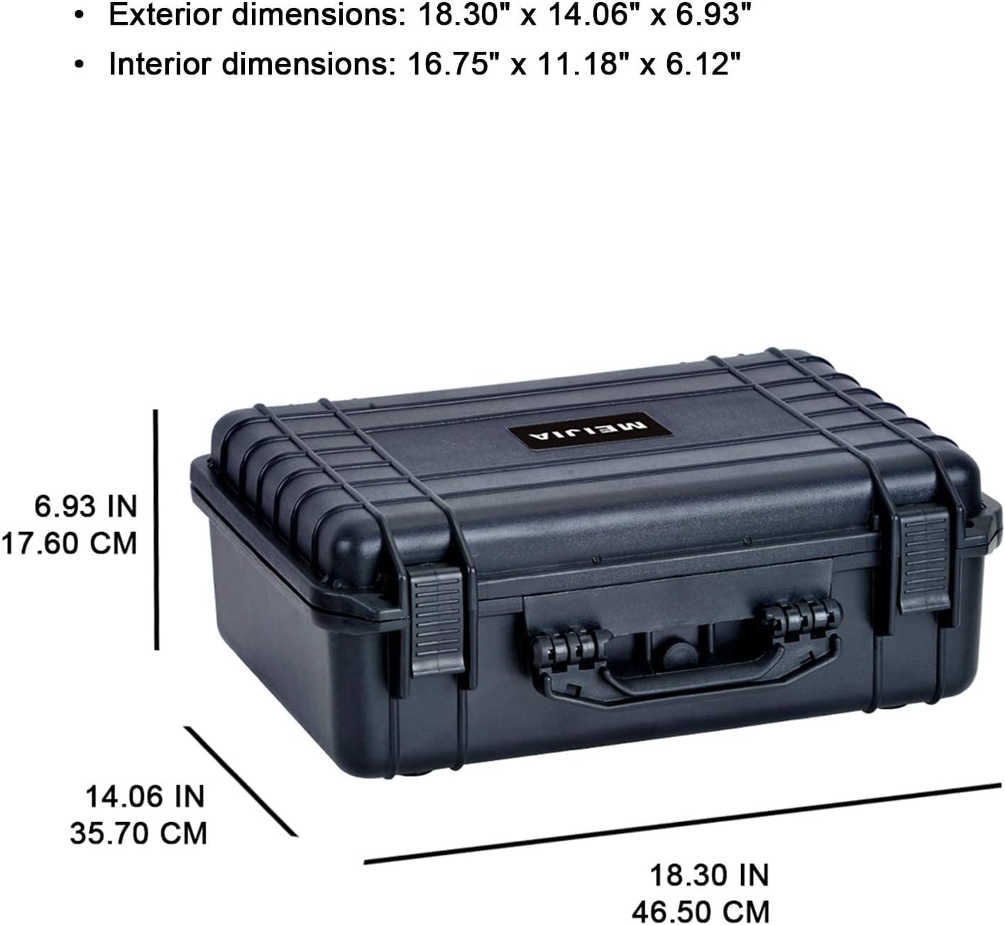 MEIJIA All Weather Portable IP67 Waterproof Protective Case, Hard Camera Case with customizable foam, Perfectly Protection of Camera, Drones,Pistols,Lens,Equipments,Black,18.5 x14.06x6.93inches