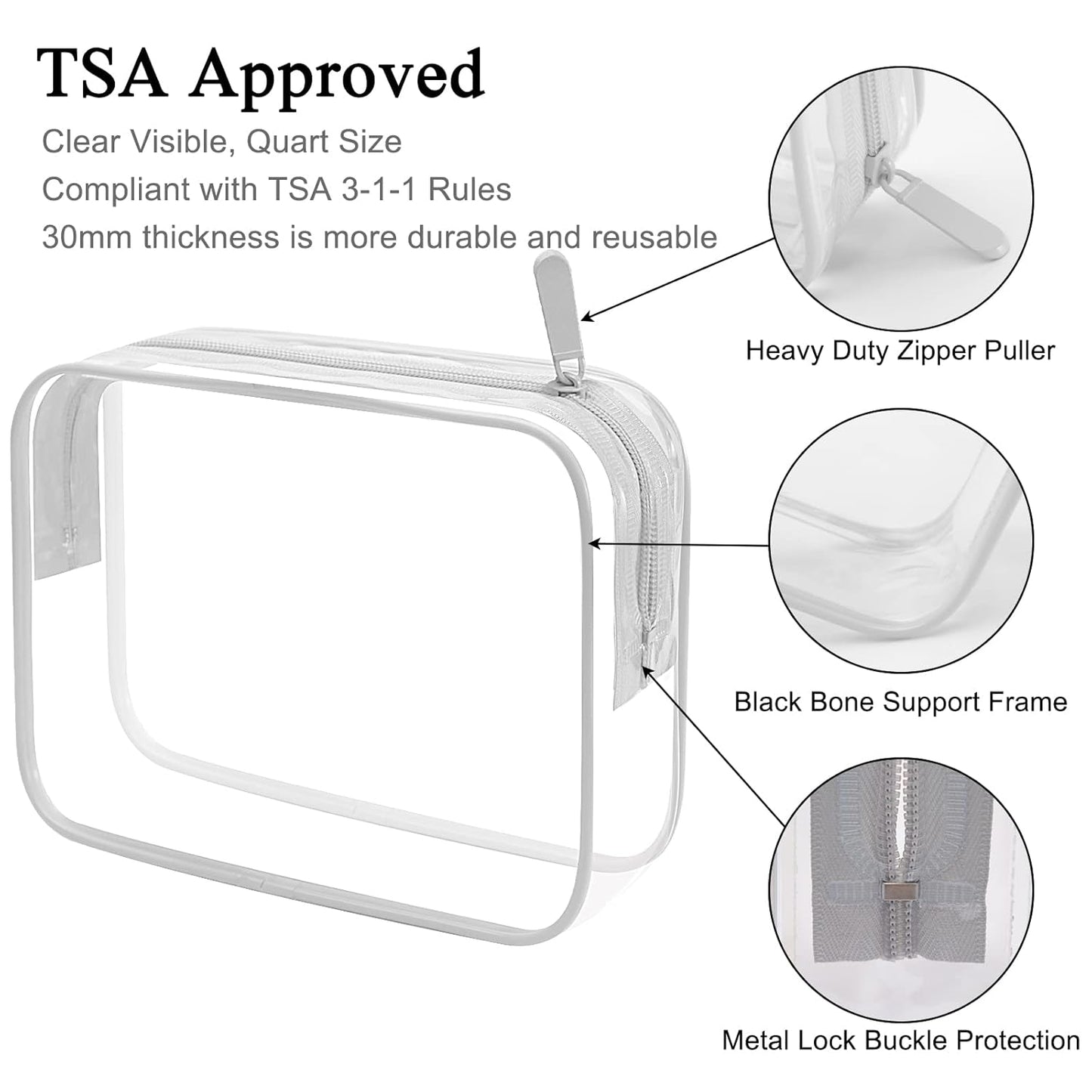 Lermende 2pcs Clear Toiletry Bag TSA Approved Travel Bag,Carry On for Travel,Airport Airline Accessories Compliant Bag,Quart Sized Makeup Cosmetic bag Women Men (Transparent Gray, 2 Pack)