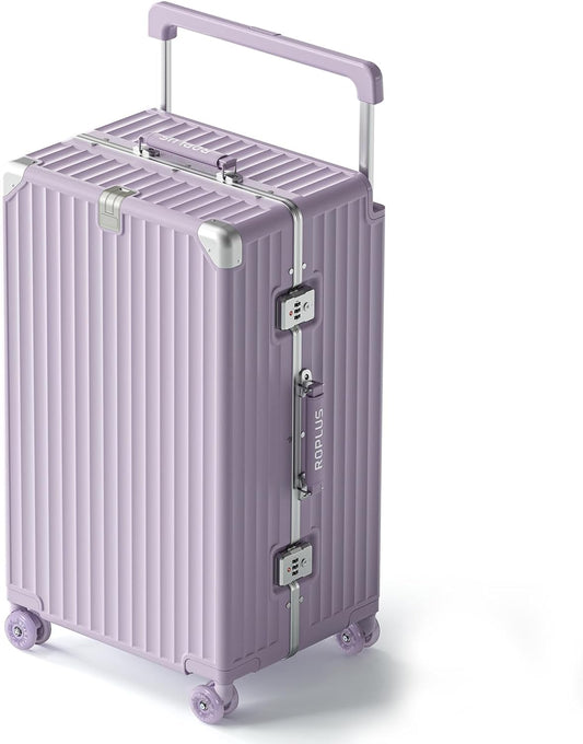 Aluminium Frame Checked-Luggage with Smooth Jelly Wheels, Hardside Zipperless Rolling Suitcase with TSA Lock (Purple, 28-Inch)
