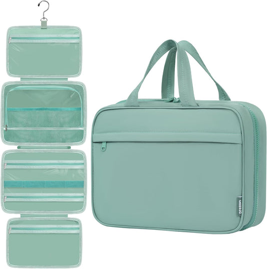 Toiletry Bag For women,Portable Hanging Organizer,4 Leakproof Compartment for full-sized Conditioner, Brushes Set, Makeup Accessories,Visible and easy to access.M-mint