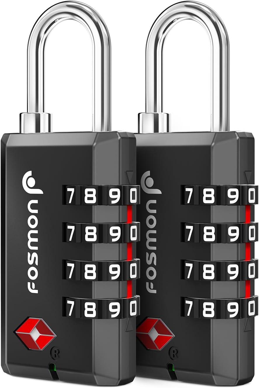 Fosmon TSA Approved Locks for Luggage/Suitcase with Open Alert Indicator (2 Pack), Heavy Duty Gun Safe Lock for Gun Case, 4 Digit Shackle Combination Padlock for Travel, Backpack Zipper, Gym Locker